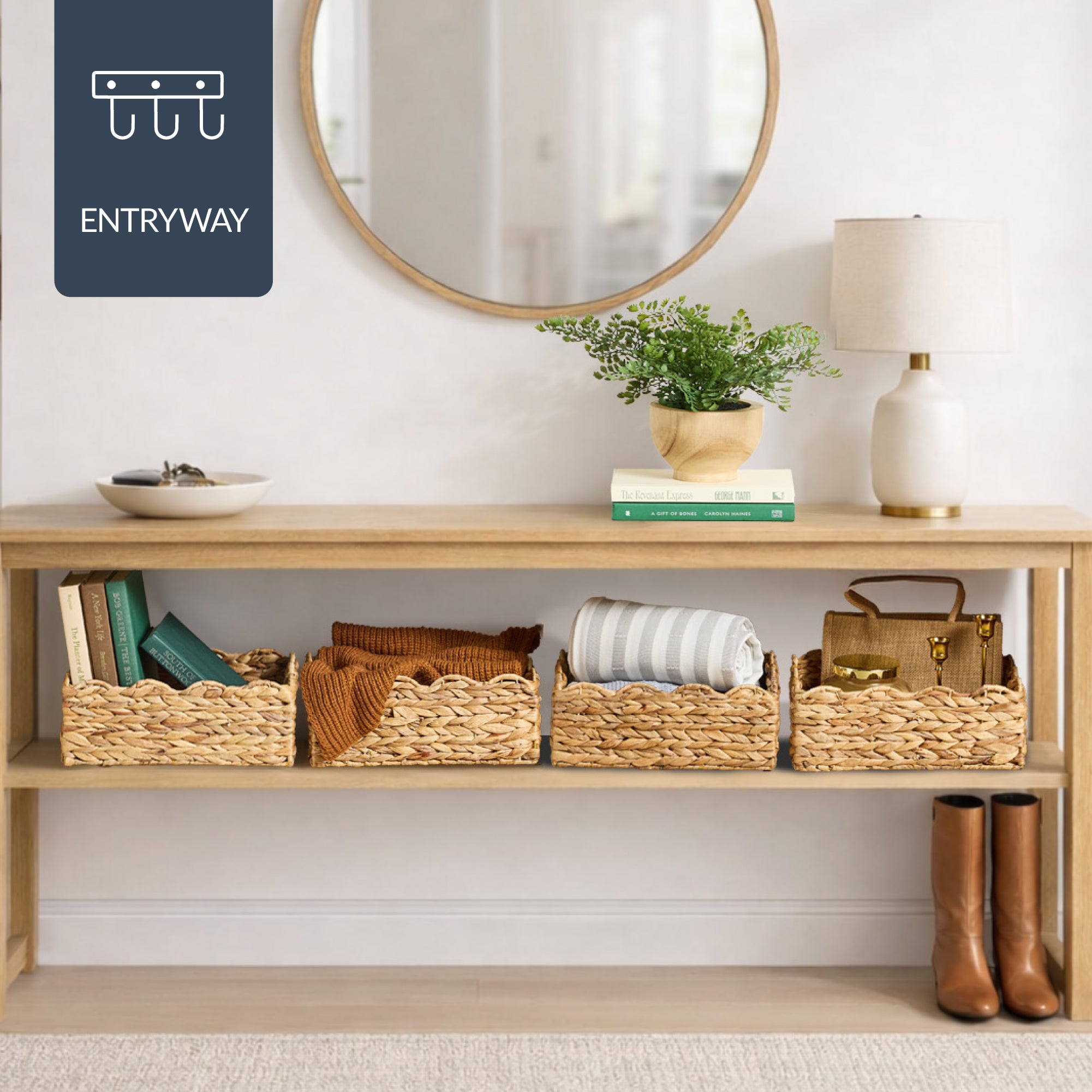 9x12 Scalloped Shelf Basket, Pantry Bins, 4 Pack