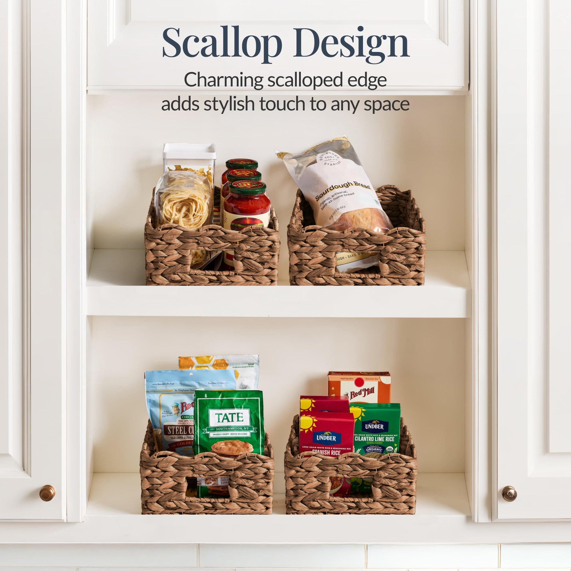 9x12 Scalloped Shelf Basket, Pantry Bins, 4 Pack