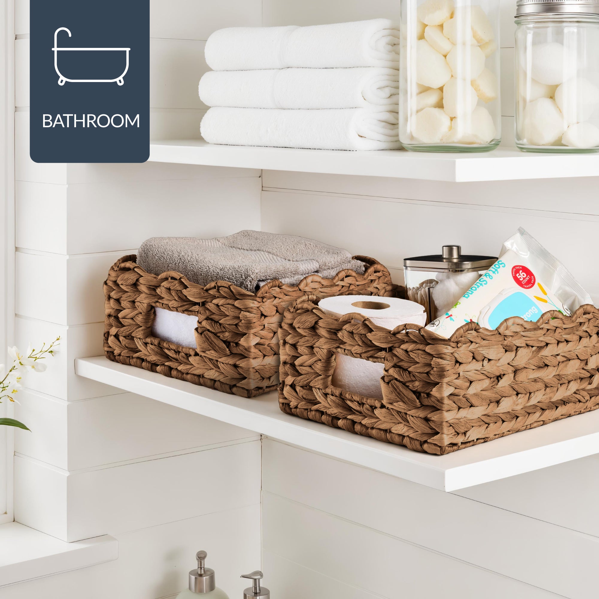 9x12 Scalloped Shelf Basket, Pantry Bins, 4 Pack