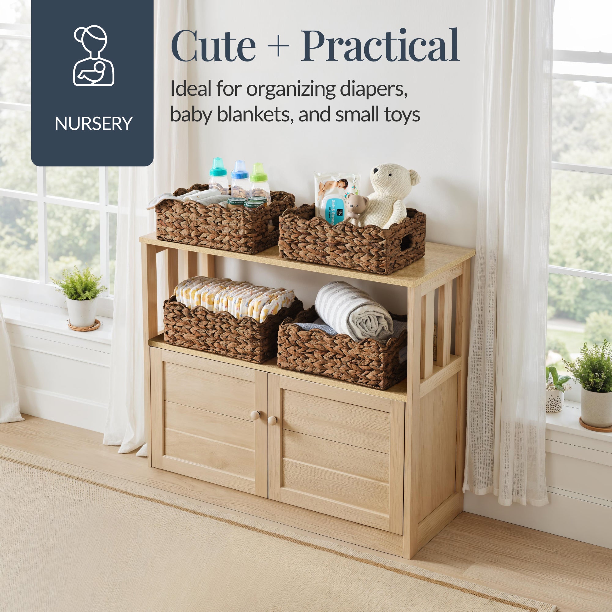 9x12 Scalloped Shelf Basket, Pantry Bins, 4 Pack