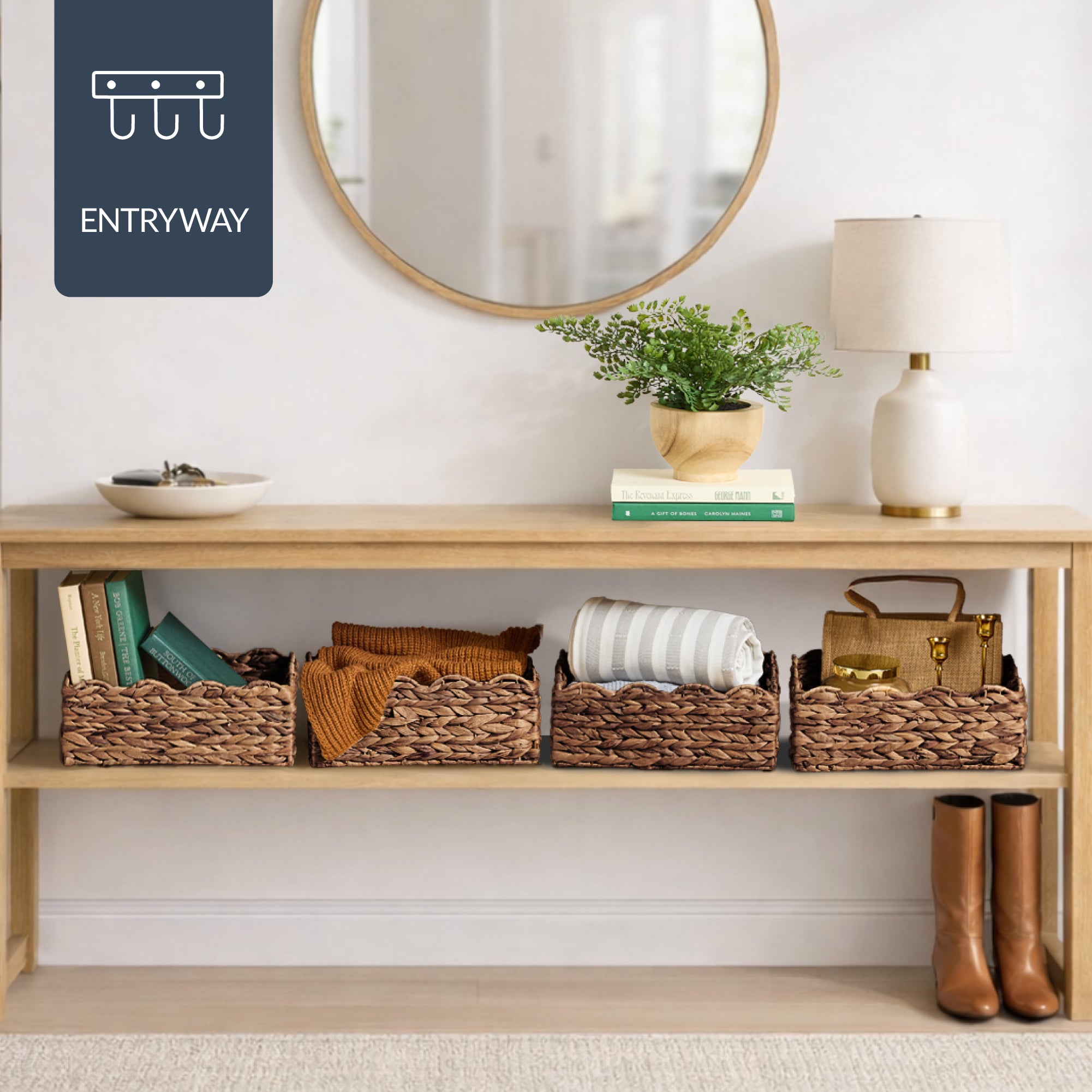 9x12 Scalloped Shelf Basket, Pantry Bins, 4 Pack