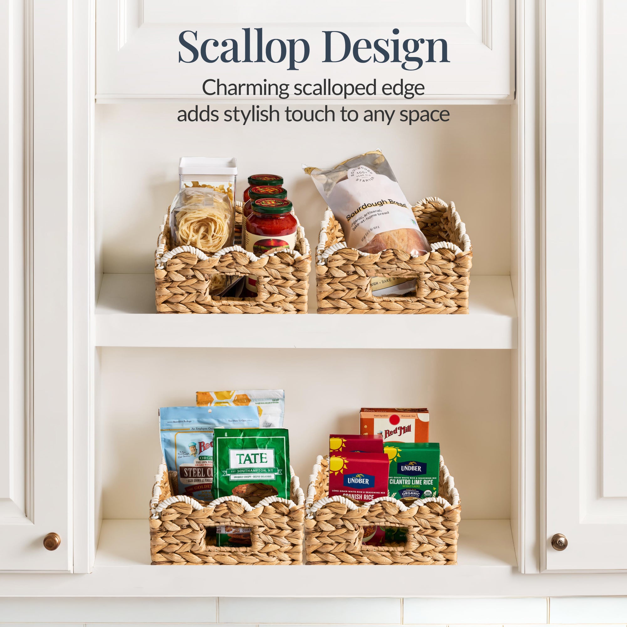 9x12 Scalloped Shelf Basket, Pantry Bins, 4 Pack