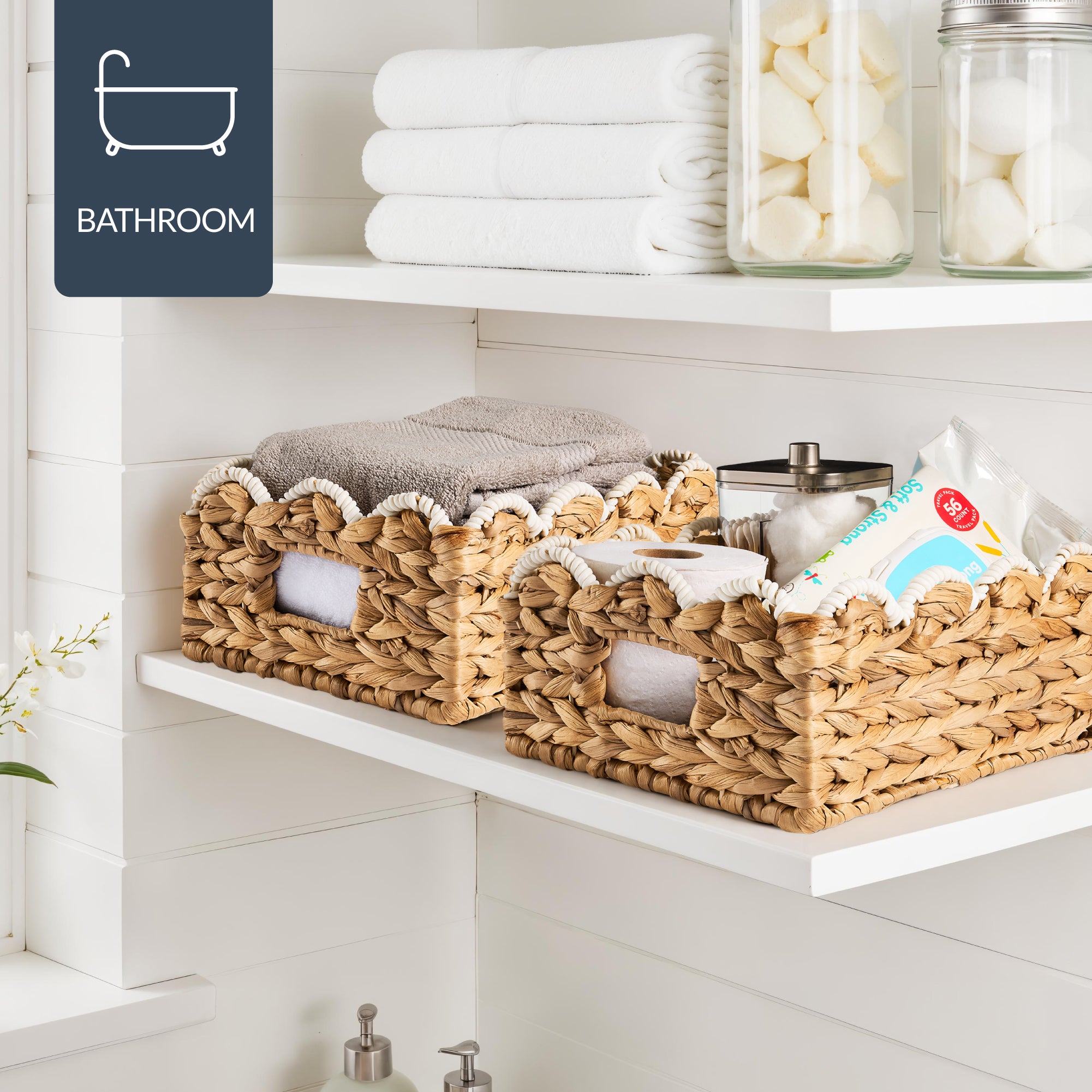 9x12 Scalloped Shelf Basket, Pantry Bins, 4 Pack