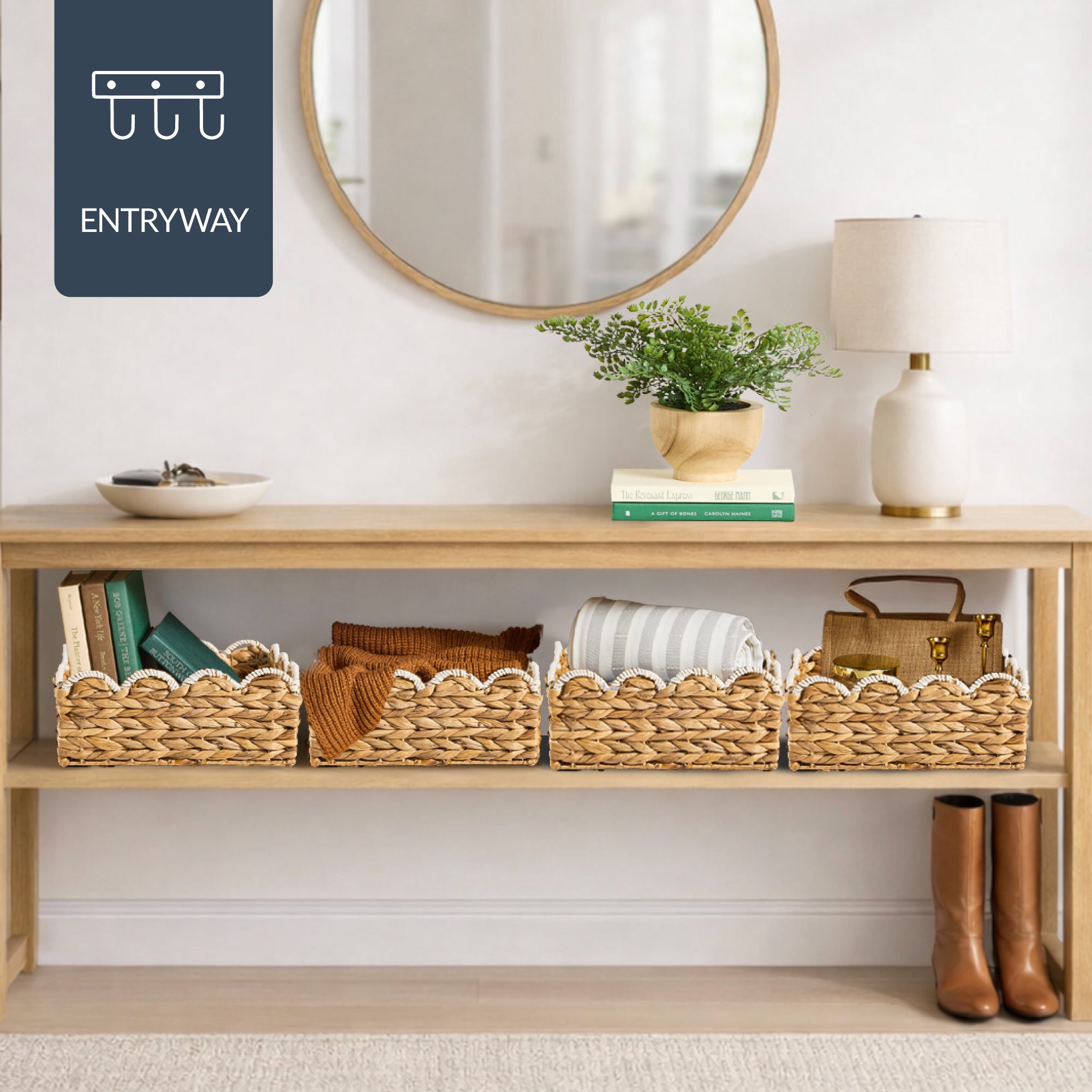 9x12 Scalloped Shelf Basket, Pantry Bins, 4 Pack