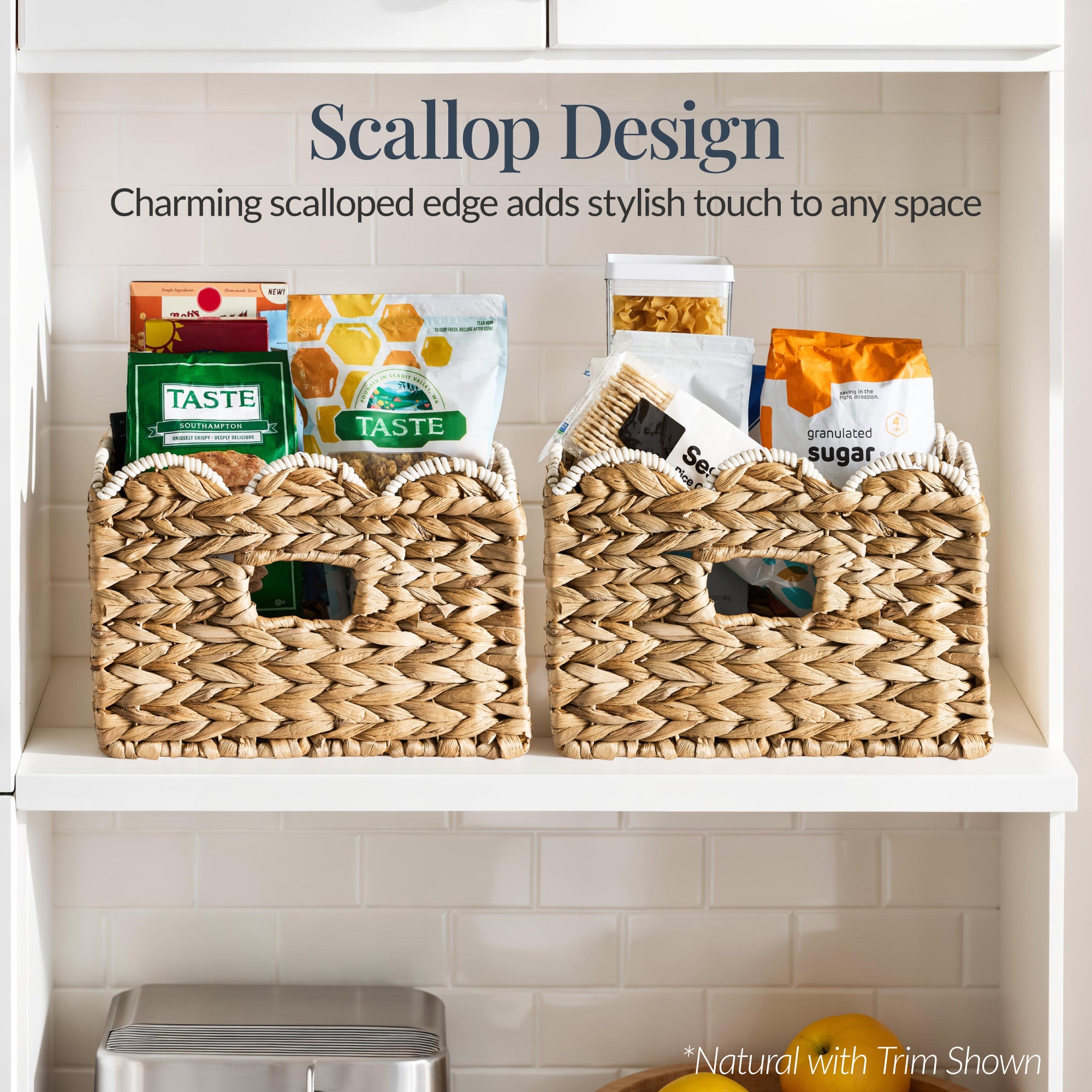 16x12 Scalloped Shelf Basket, Pantry Bins, 2 Pack
