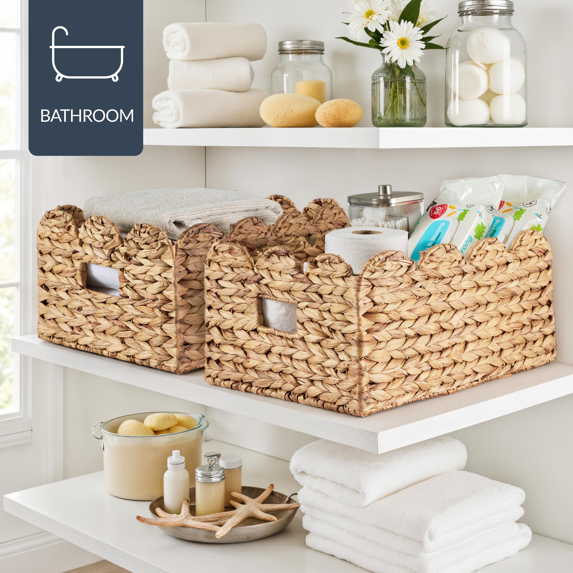 16x12 Scalloped Shelf Basket, Pantry Bins, 2 Pack