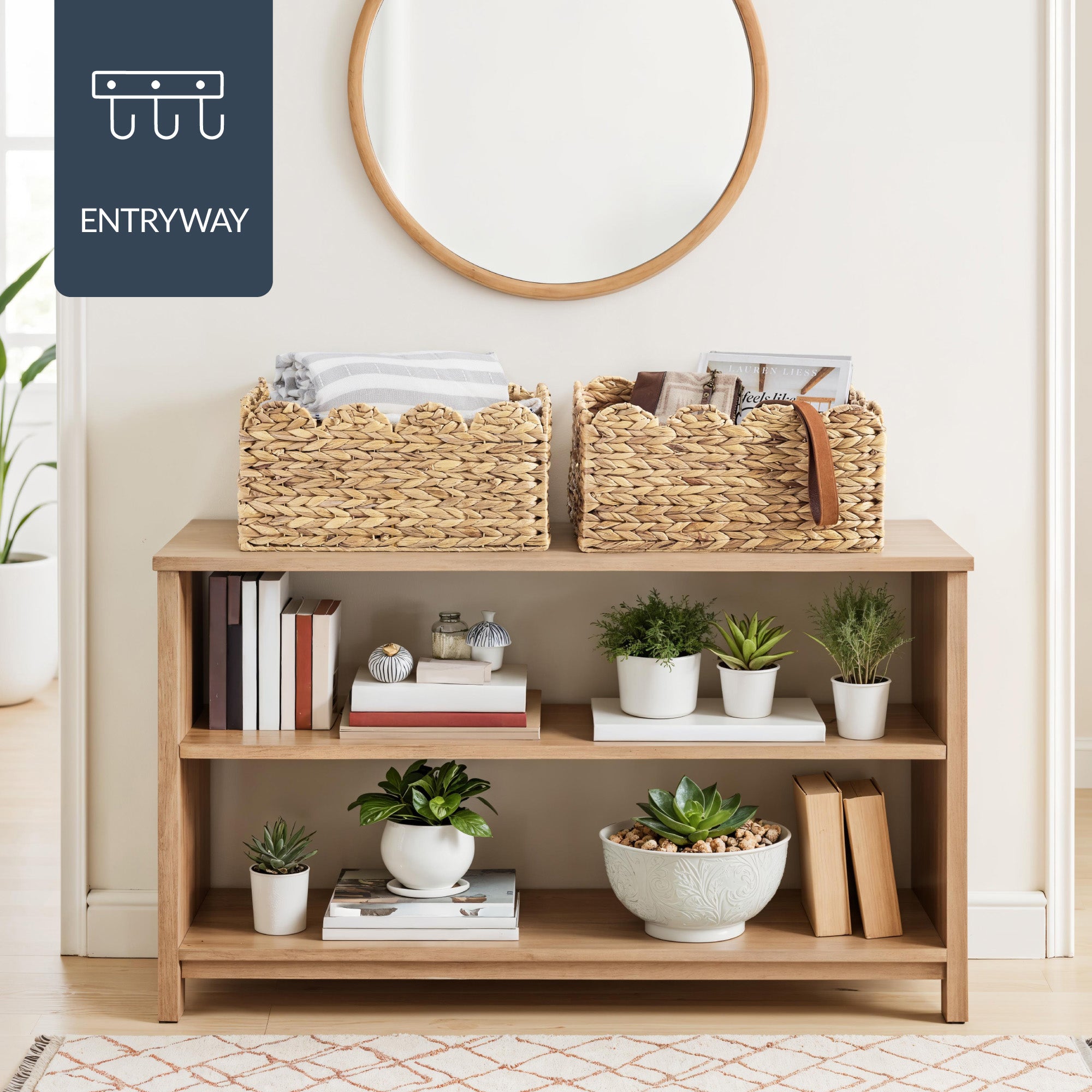 16x12 Scalloped Shelf Basket, Pantry Bins, 2 Pack