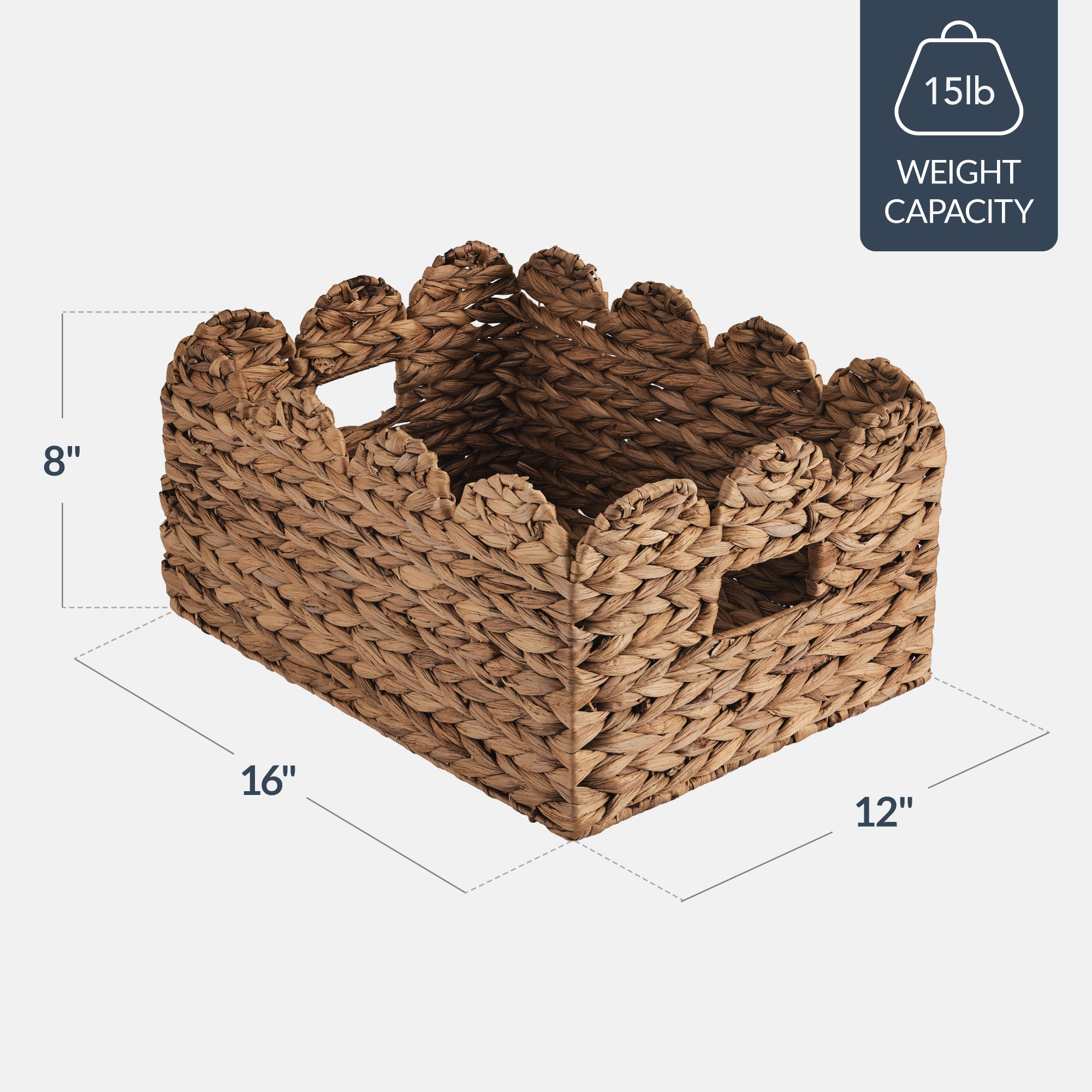 16x12 Scalloped Shelf Basket, Pantry Bins, 2 Pack