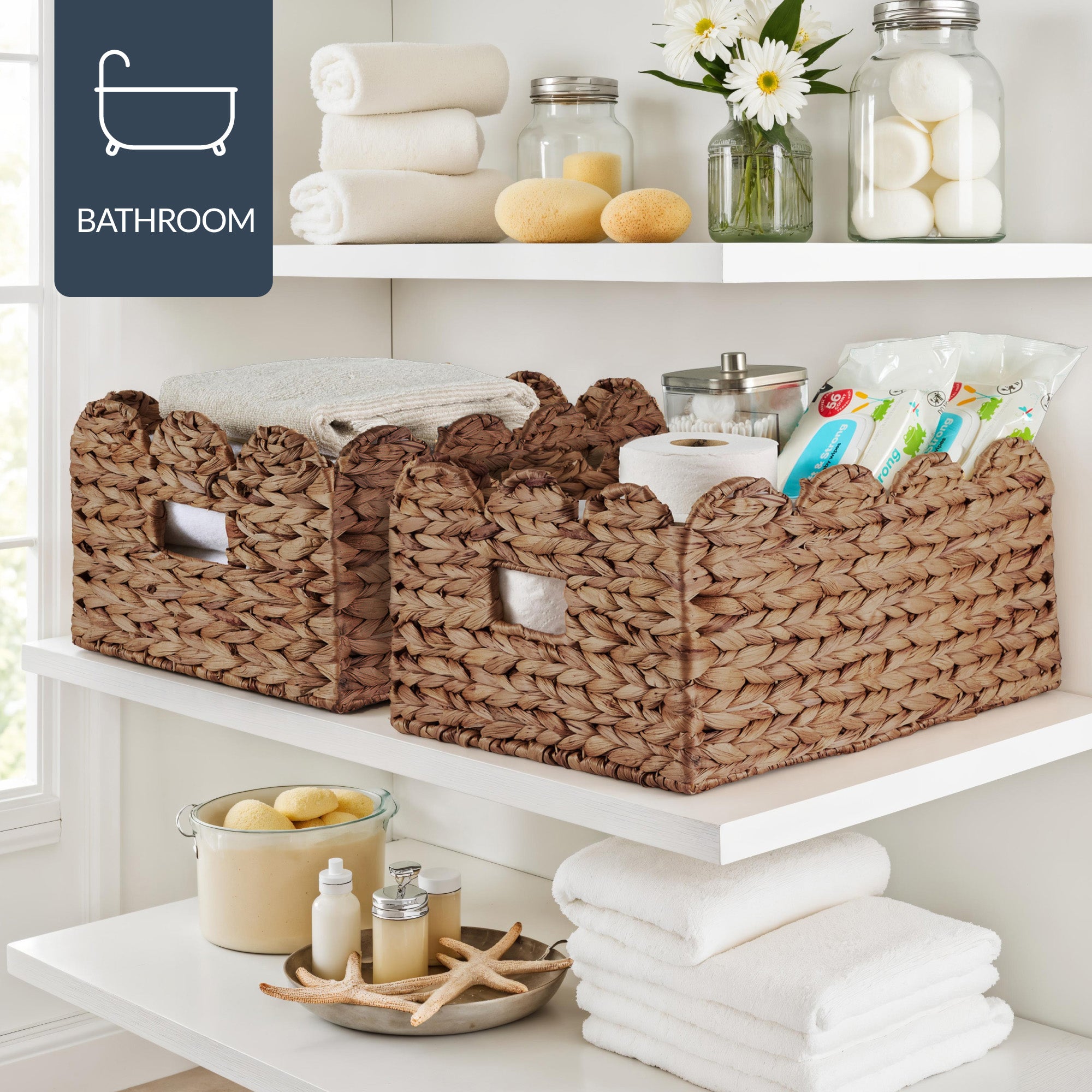 16x12 Scalloped Shelf Basket, Pantry Bins, 2 Pack
