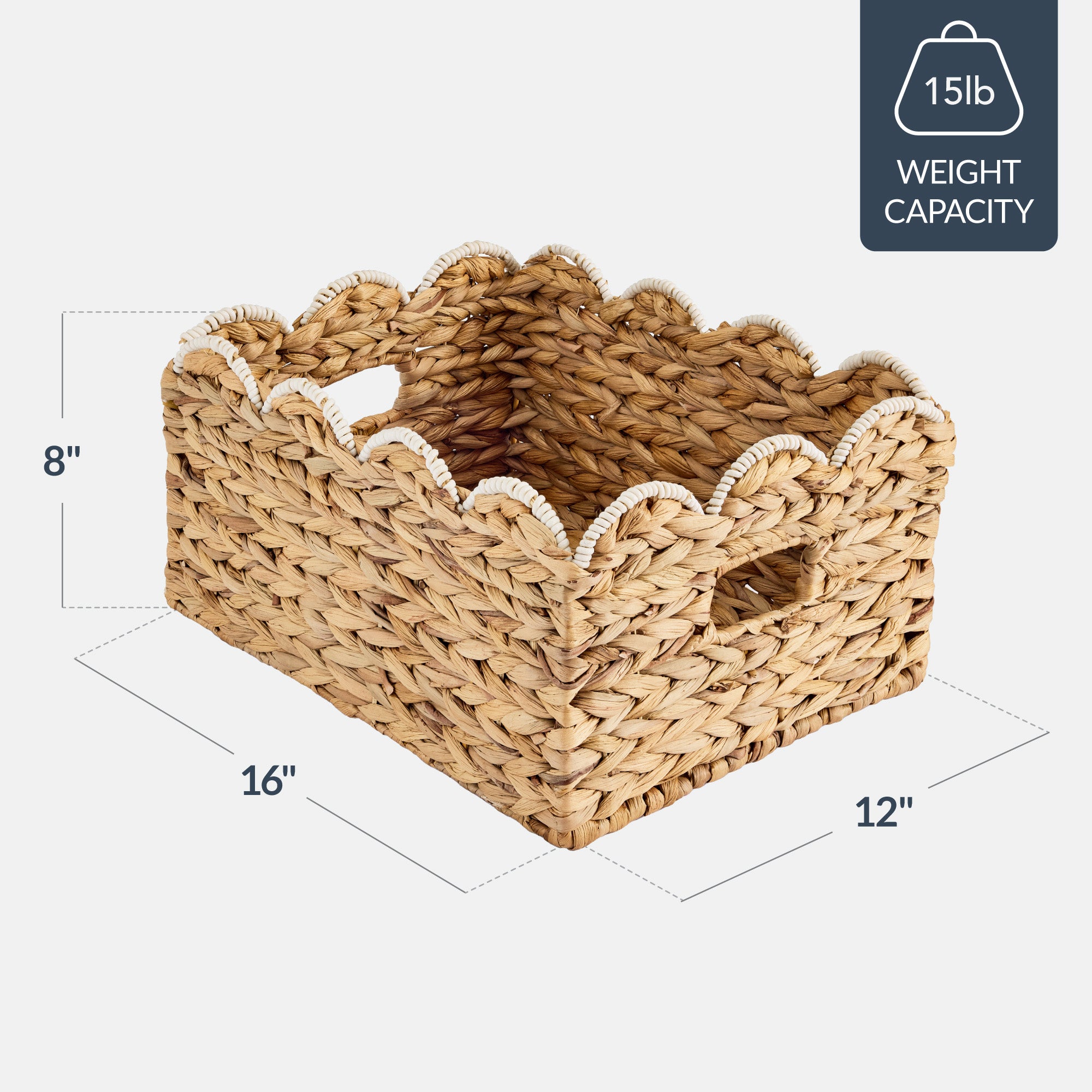 16x12 Scalloped Shelf Basket, Pantry Bins, 2 Pack