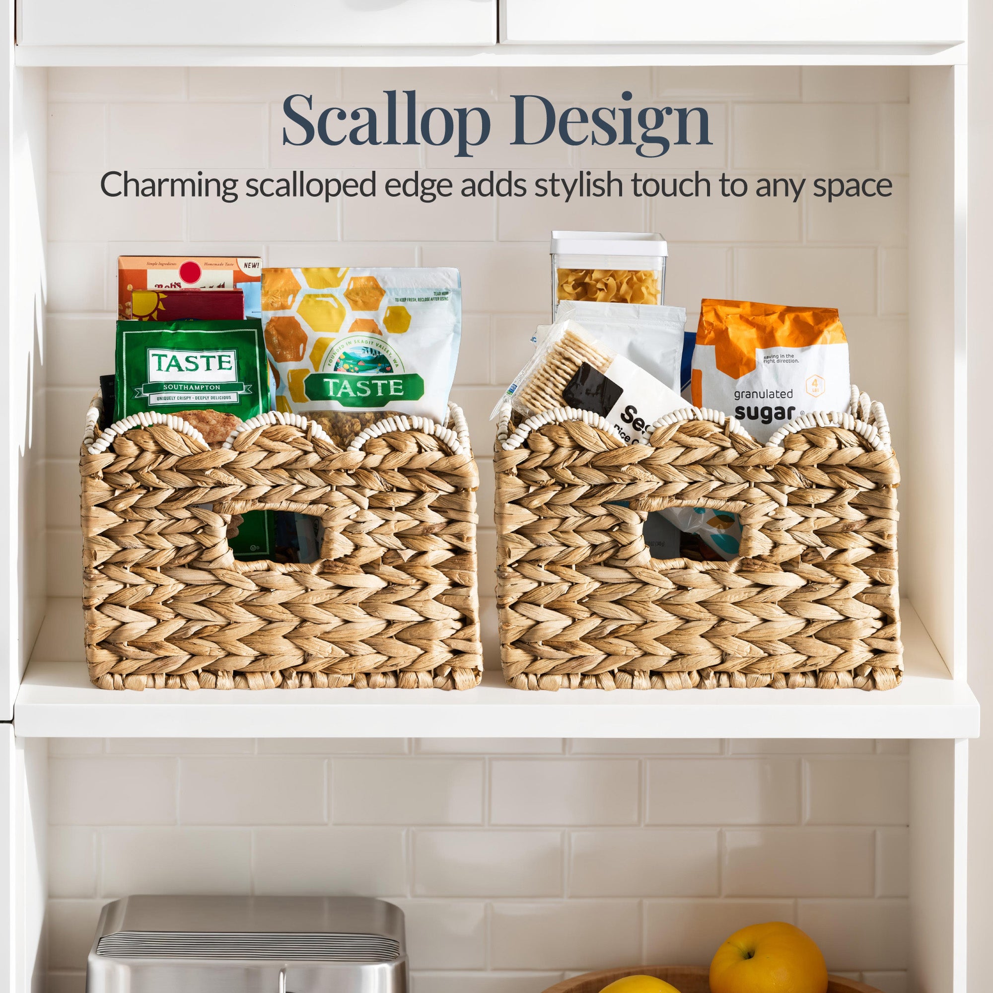 16x12 Scalloped Shelf Basket, Pantry Bins, 2 Pack