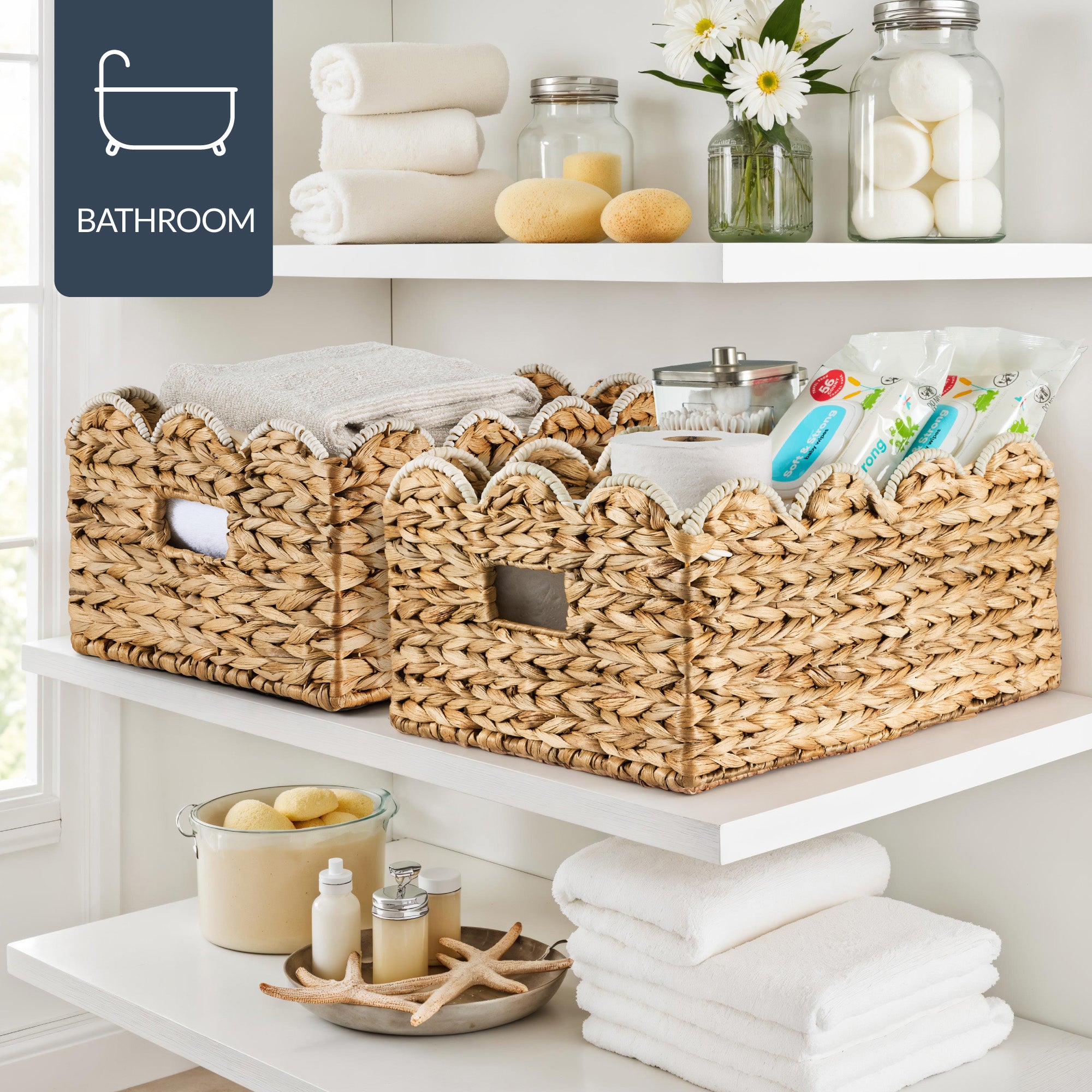 16x12 Scalloped Shelf Basket, Pantry Bins, 2 Pack