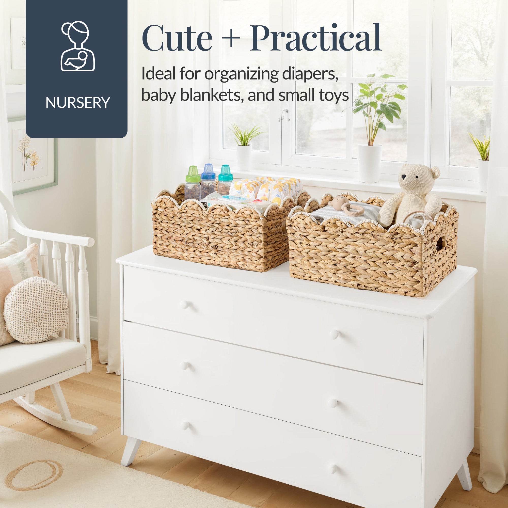 16x12 Scalloped Shelf Basket, Pantry Bins, 2 Pack