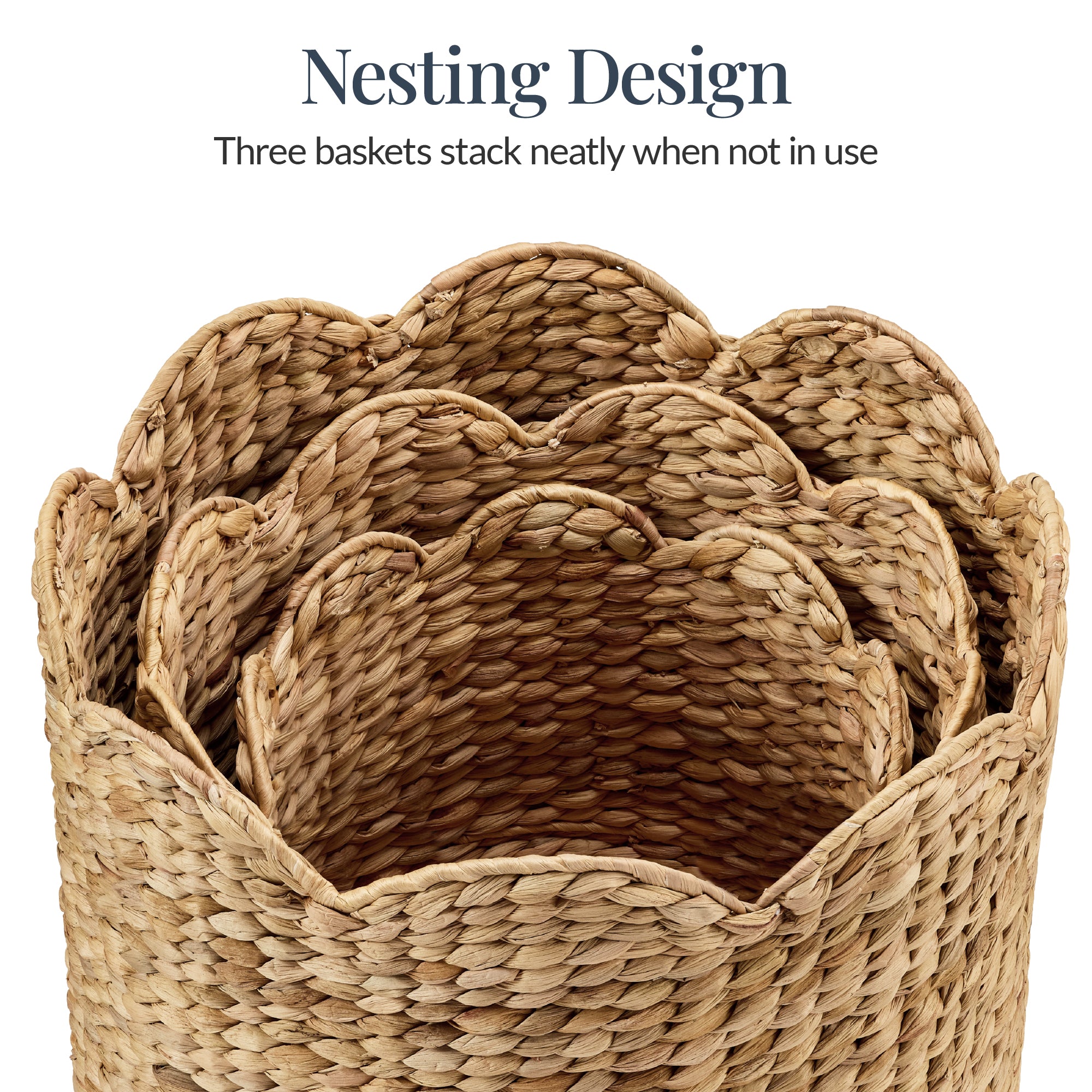 Scalloped 3PC Water Hyacinth Nesting Baskets