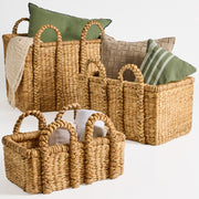 Set of 3, Water Hyacinth Chunky Baskets w/Handles