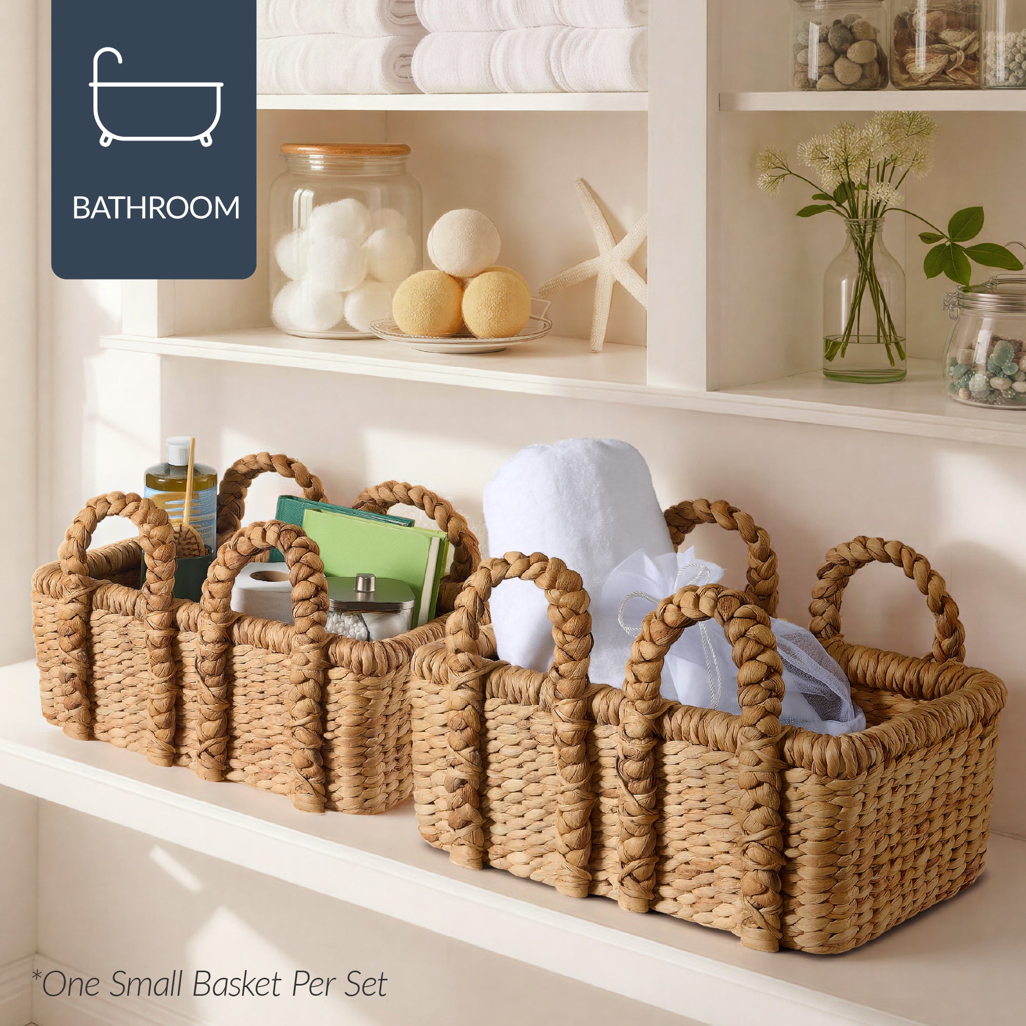 3Pc Shelf Baskets, Small, Large & XL Chunky Woven Baskets w