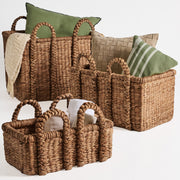 3Pc Shelf Baskets, Small, Large & XL Chunky Woven Baskets w/ Braided Handles
