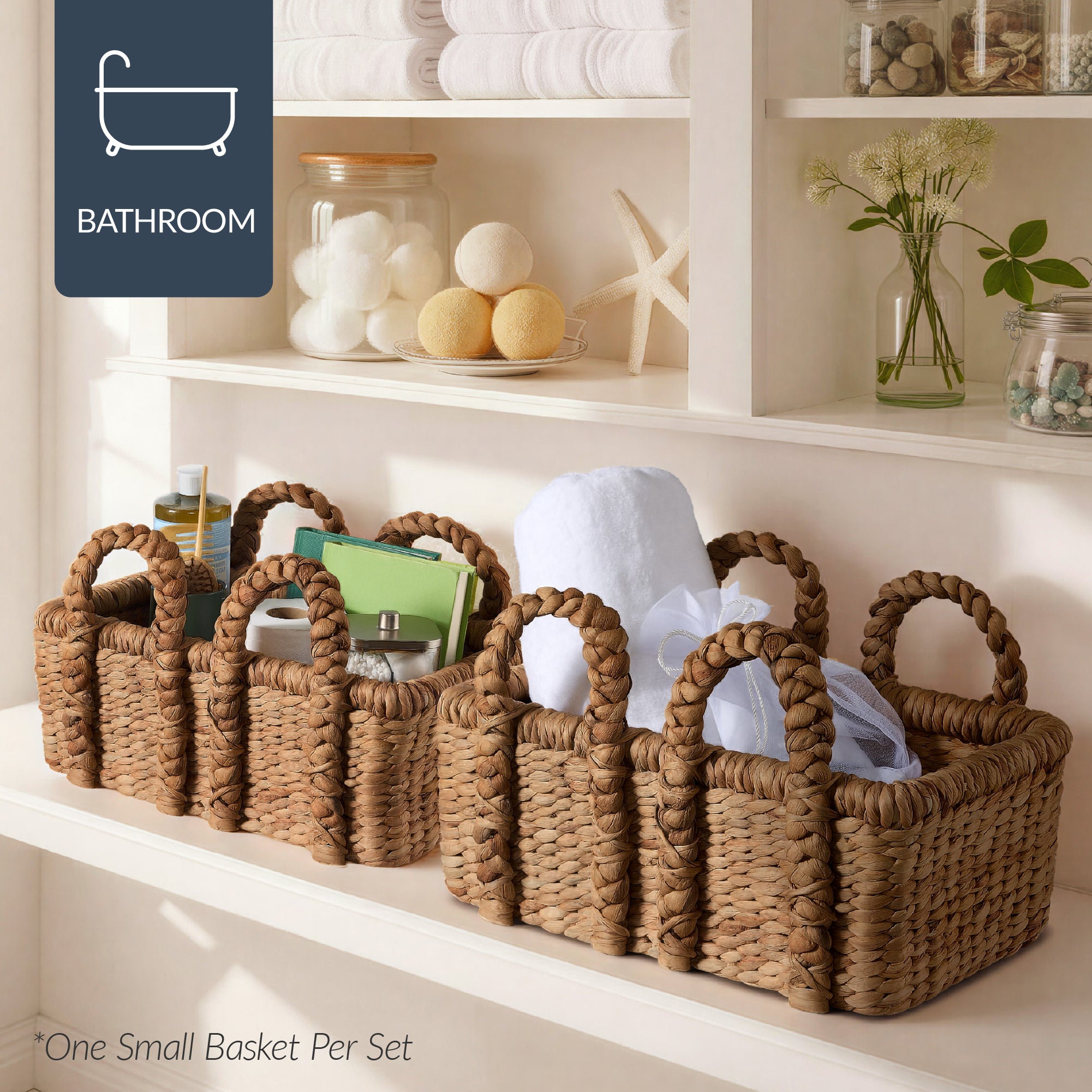 3Pc Shelf Baskets, Small, Large & XL Chunky Woven Baskets w