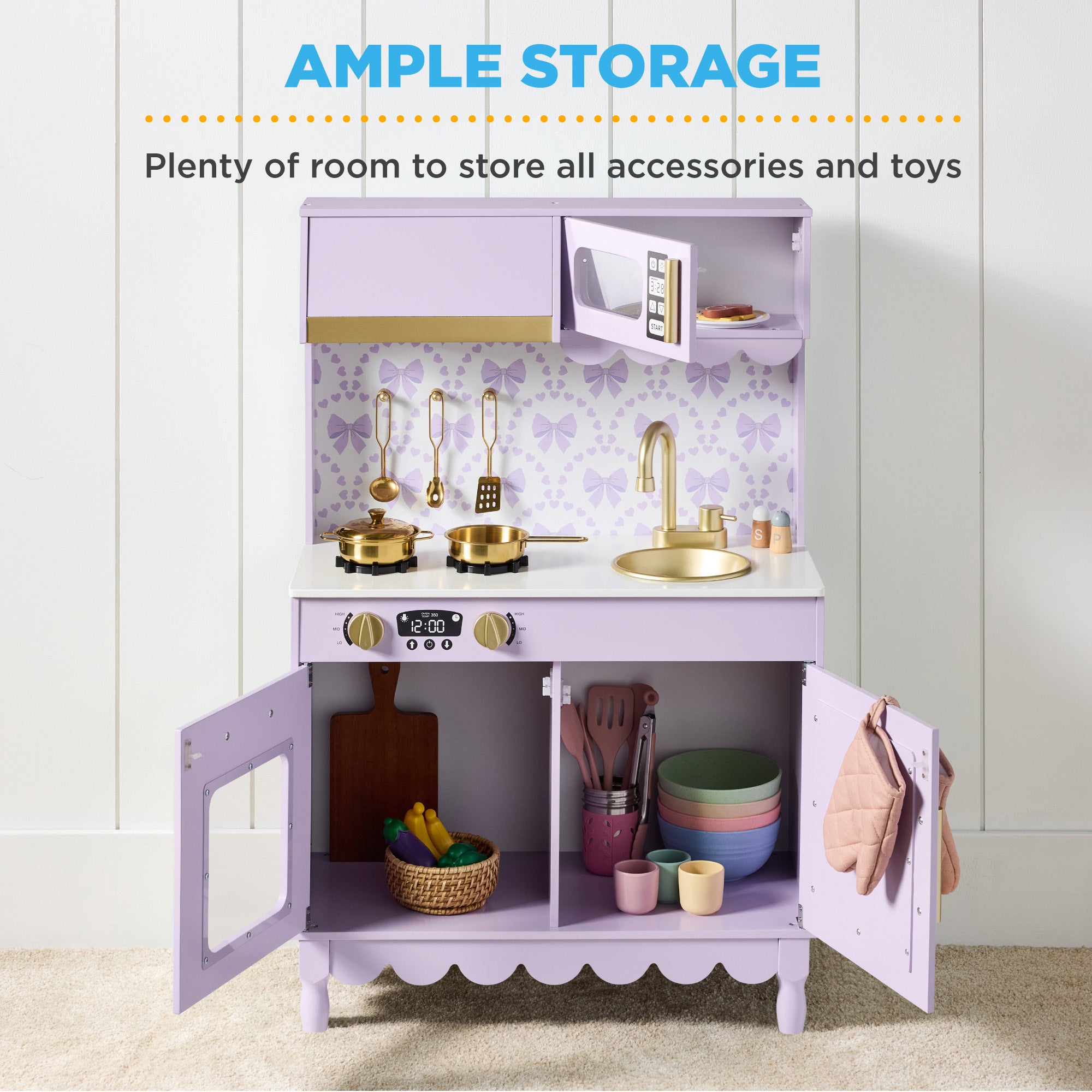 Pretend Play Cottage Kitchen Wooden Toy Set for Kids w/ 5 Accessories