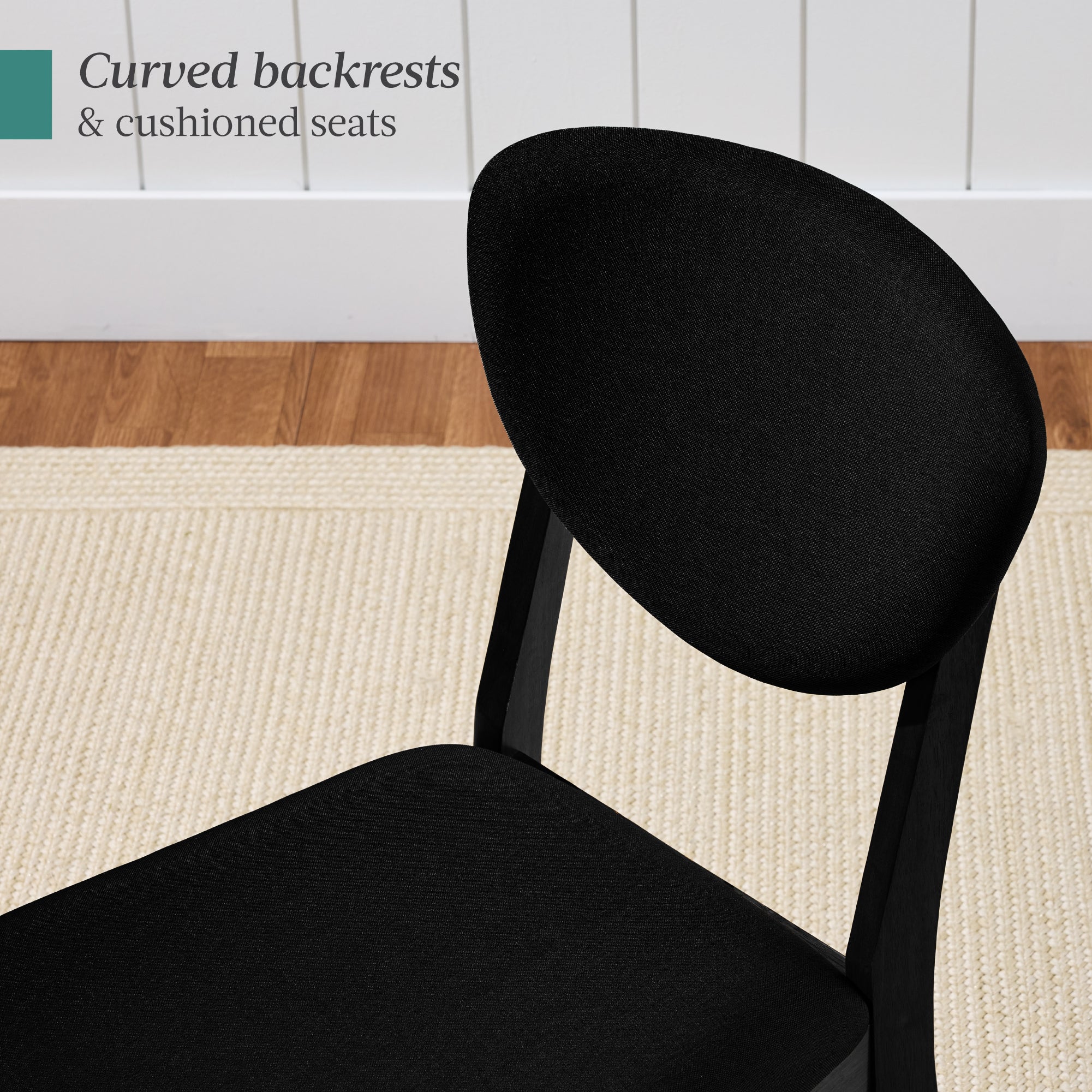 2-Piece Mid-Century Modern Wood &Upholstered Dining Chair Set