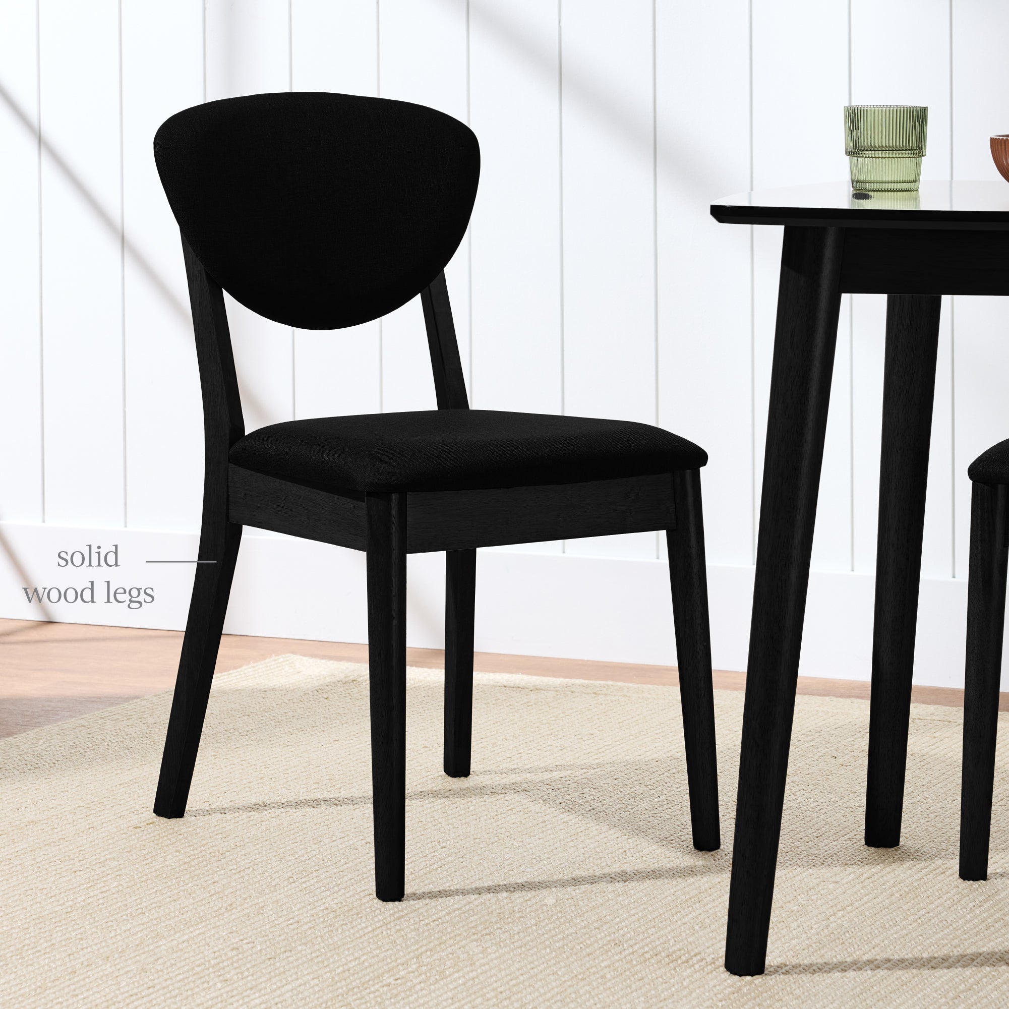 2-Piece Mid-Century Modern Wood &Upholstered Dining Chair Set