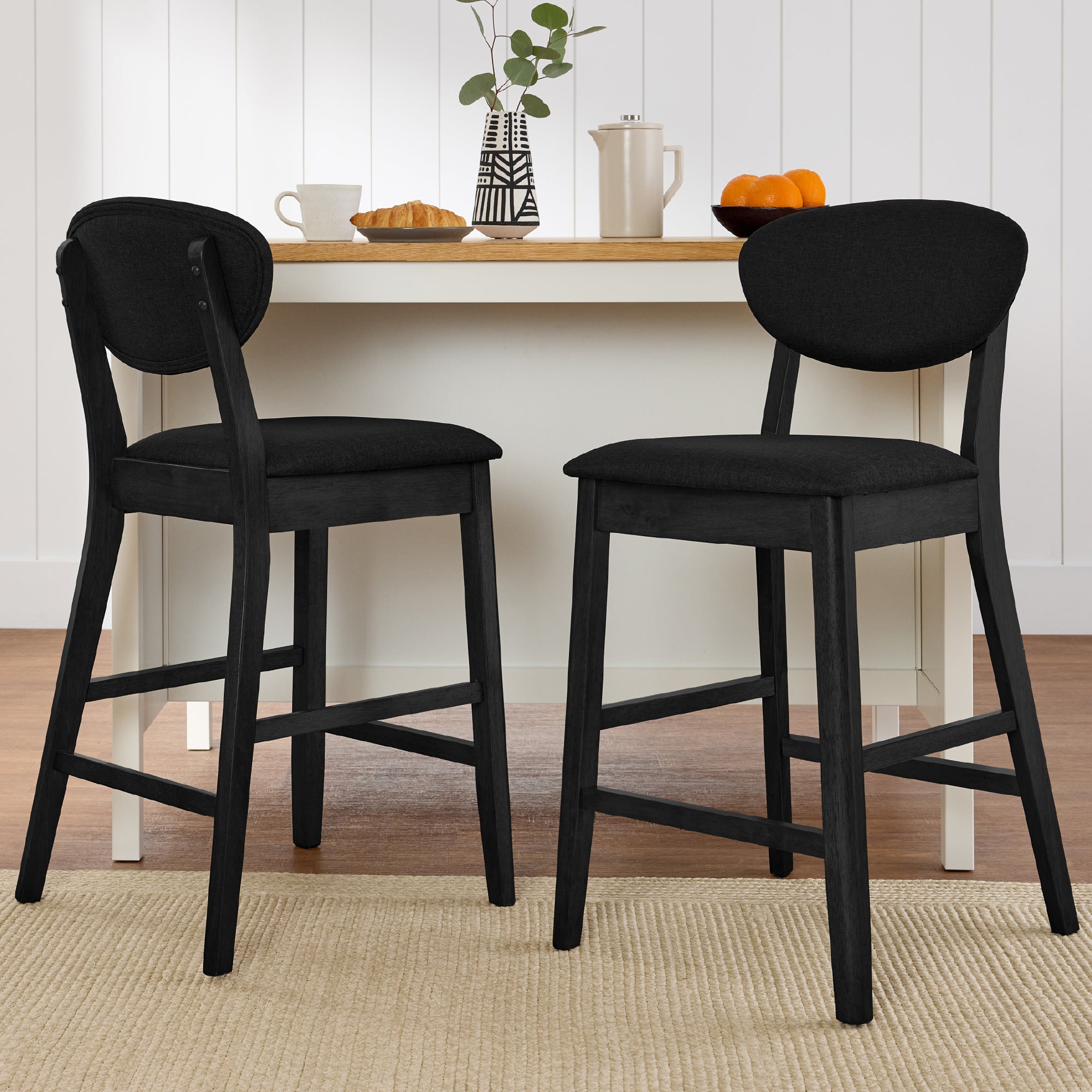 Set of 2 Modern Counter-Height Bar Stool Set W/ Upholstered Seat Cushion