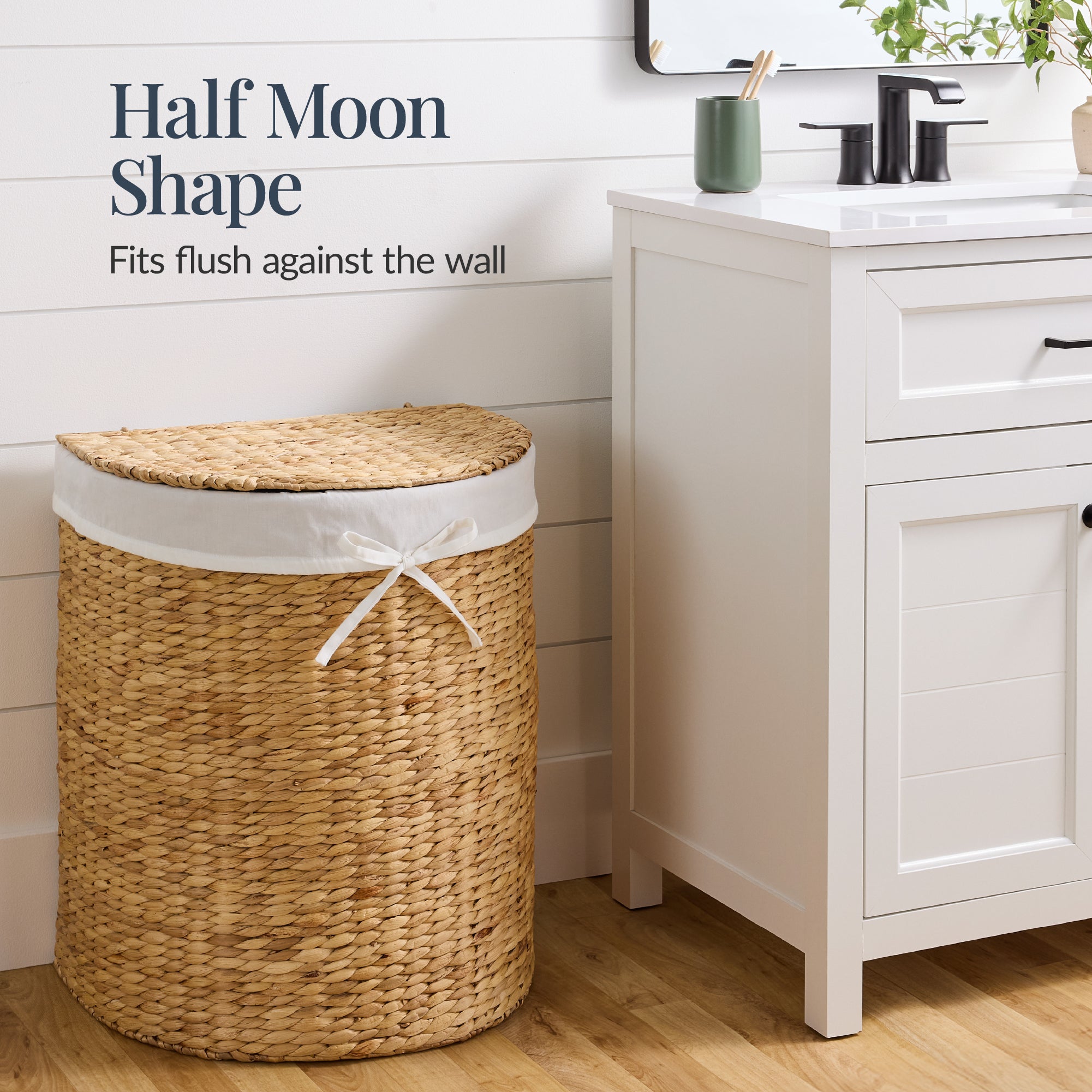 Half Moon Round Laundry Hamper w/ Lid