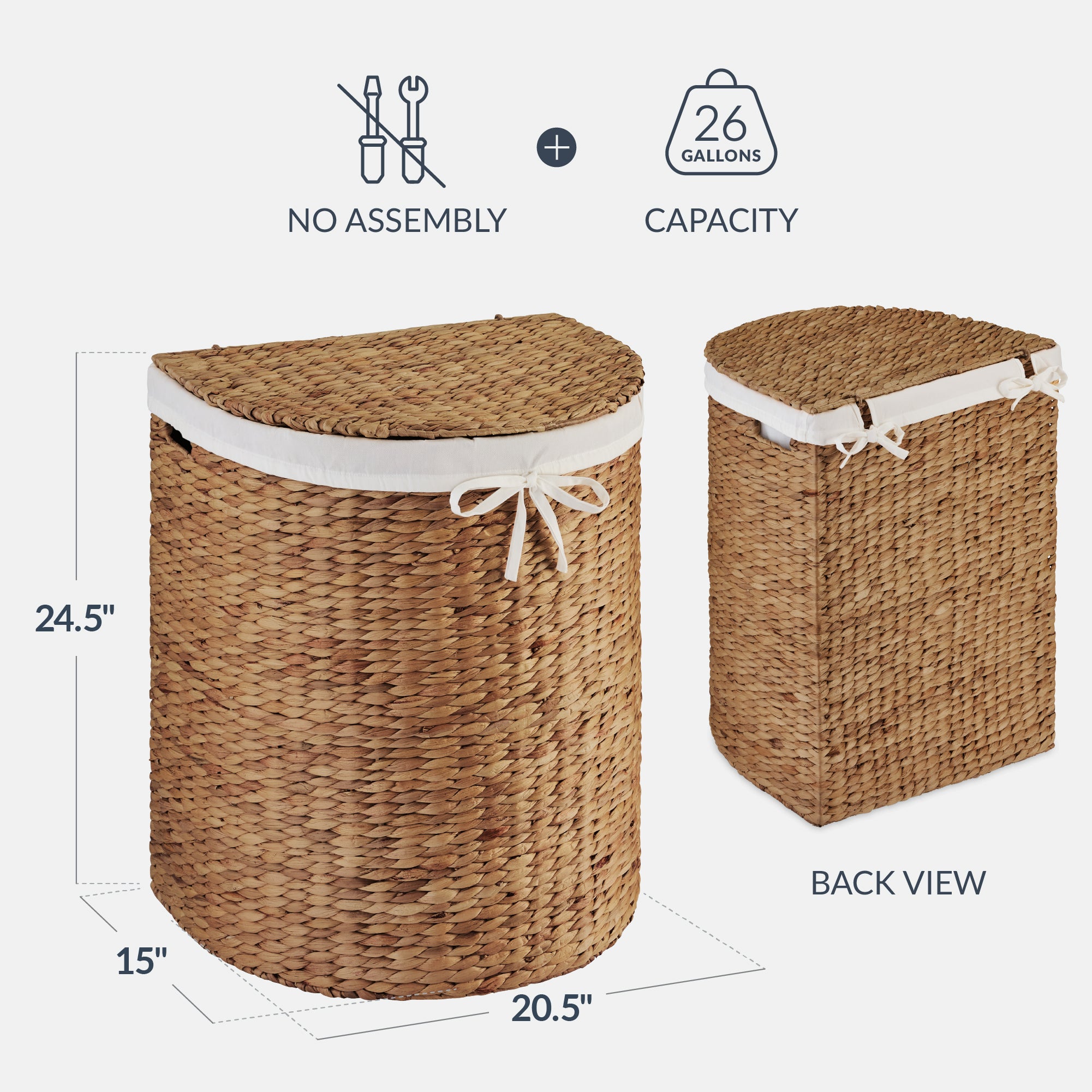 Half Moon Round Laundry Hamper w/ Lid