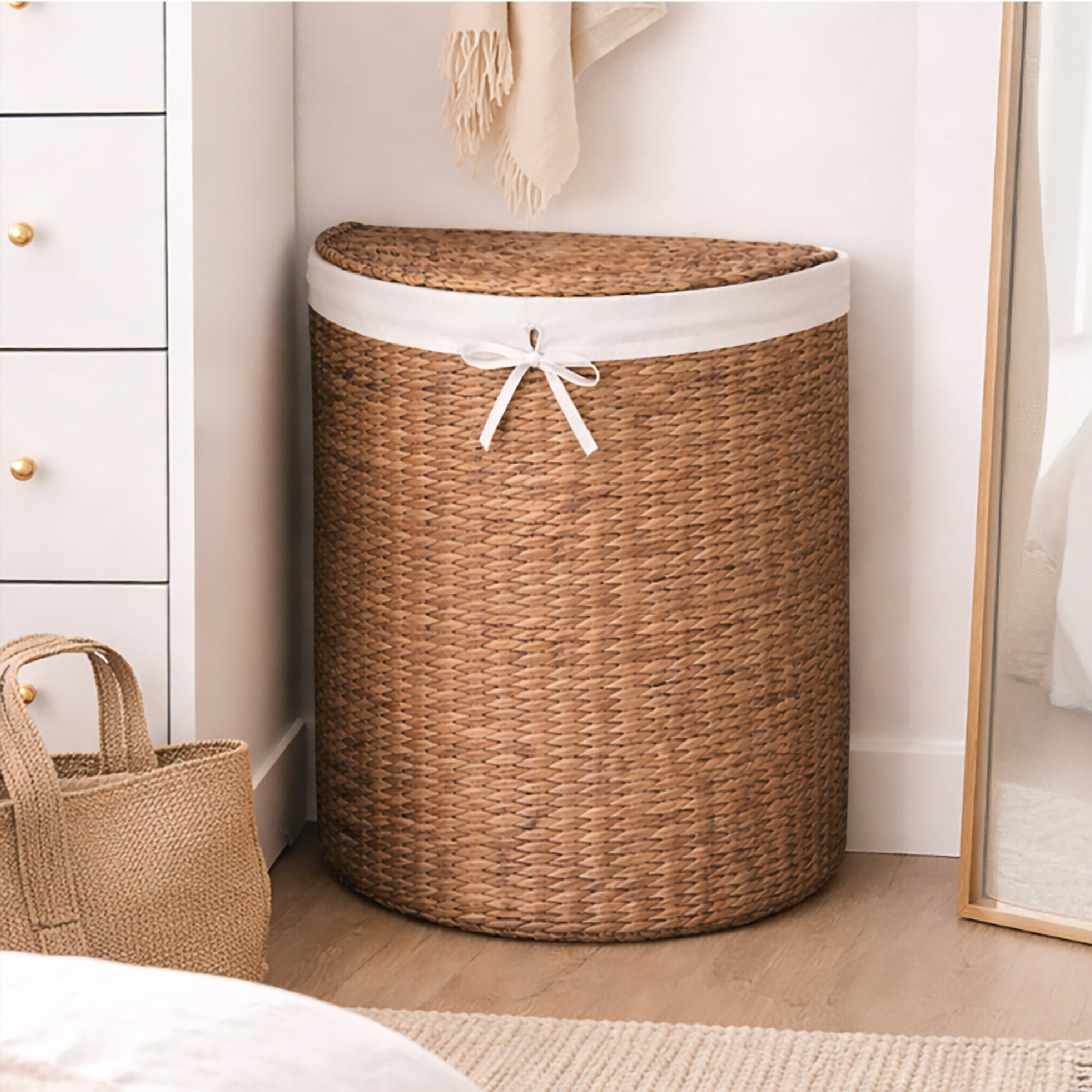 Half Moon Round Laundry Hamper w/ Lid