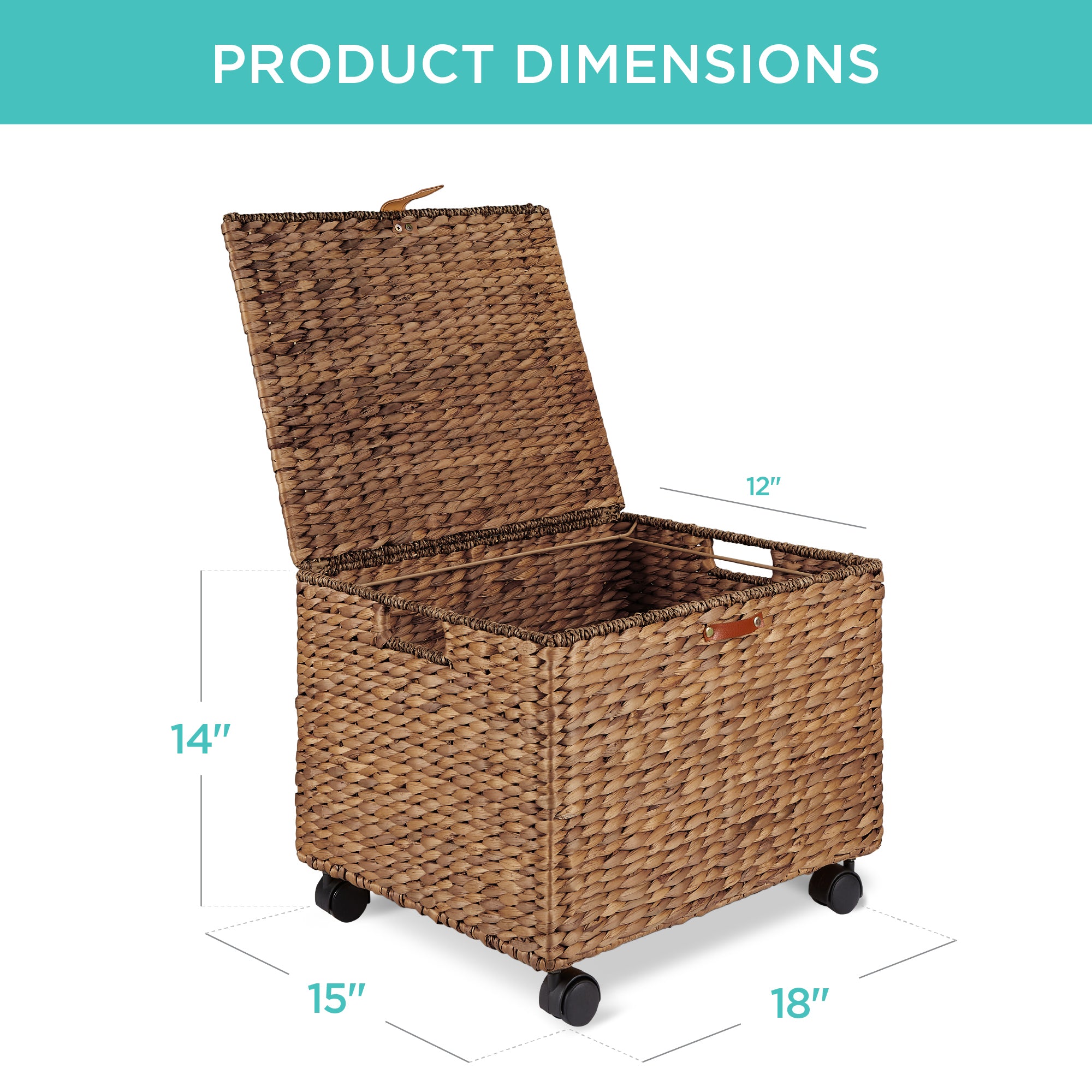 Mobile Water Hyacinth Rolling Filing Cabinet Storage Basket w/ Lid, Wheels