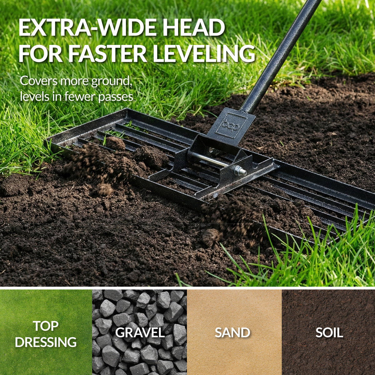 Heavy Duty Lawn Leveling Rake 30x10 with 78 Inch Handle for Yard Leveling - Image 2