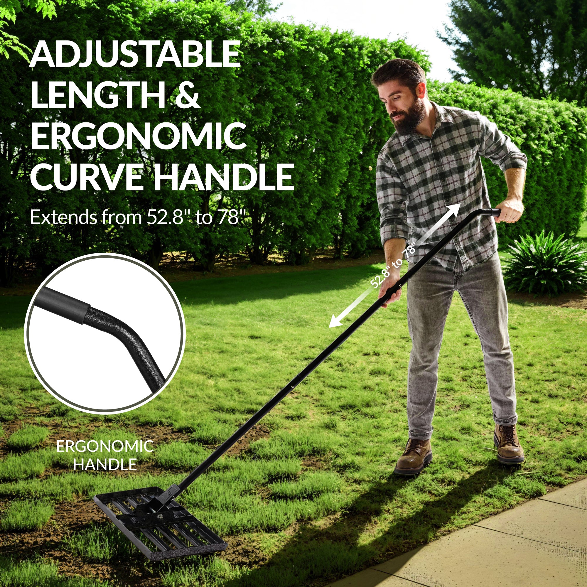 Lawn Leveling Rake, 30" x 10", Extra Long 78" handle