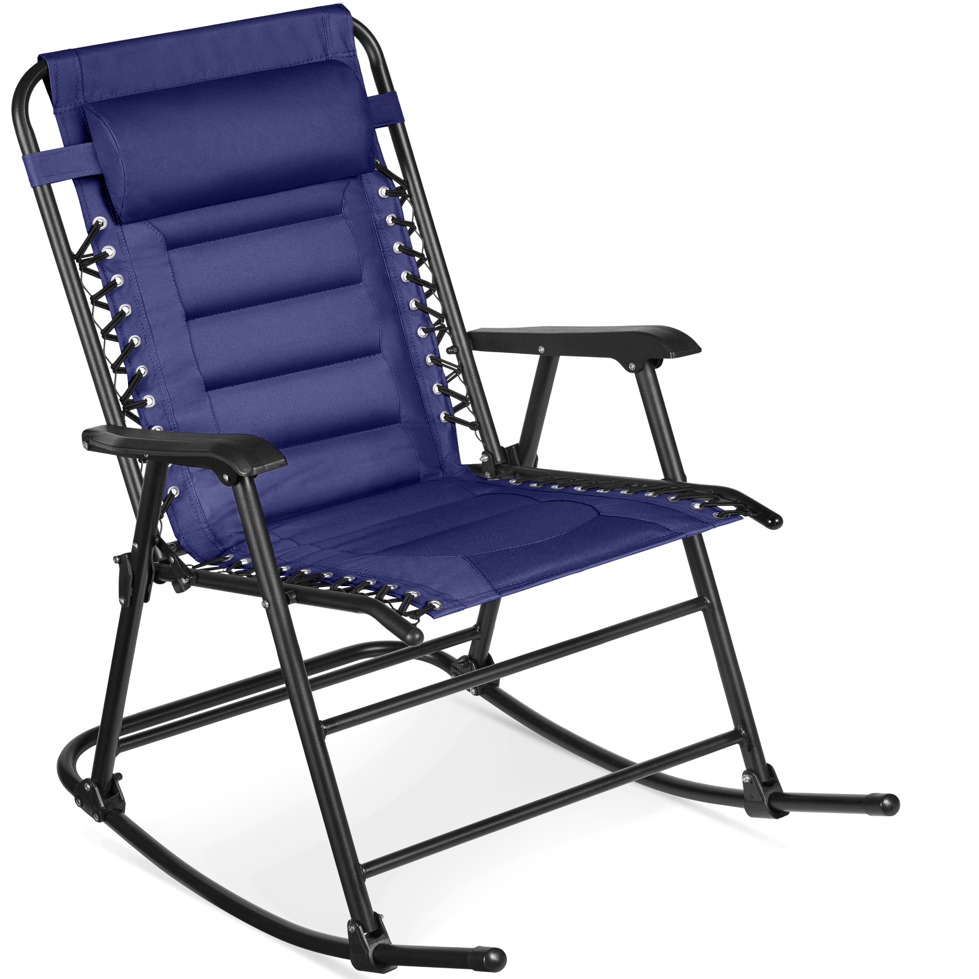 Padded Folding Zero Gravity Rocking Chair with Headrest, Outdoor Camp Chair