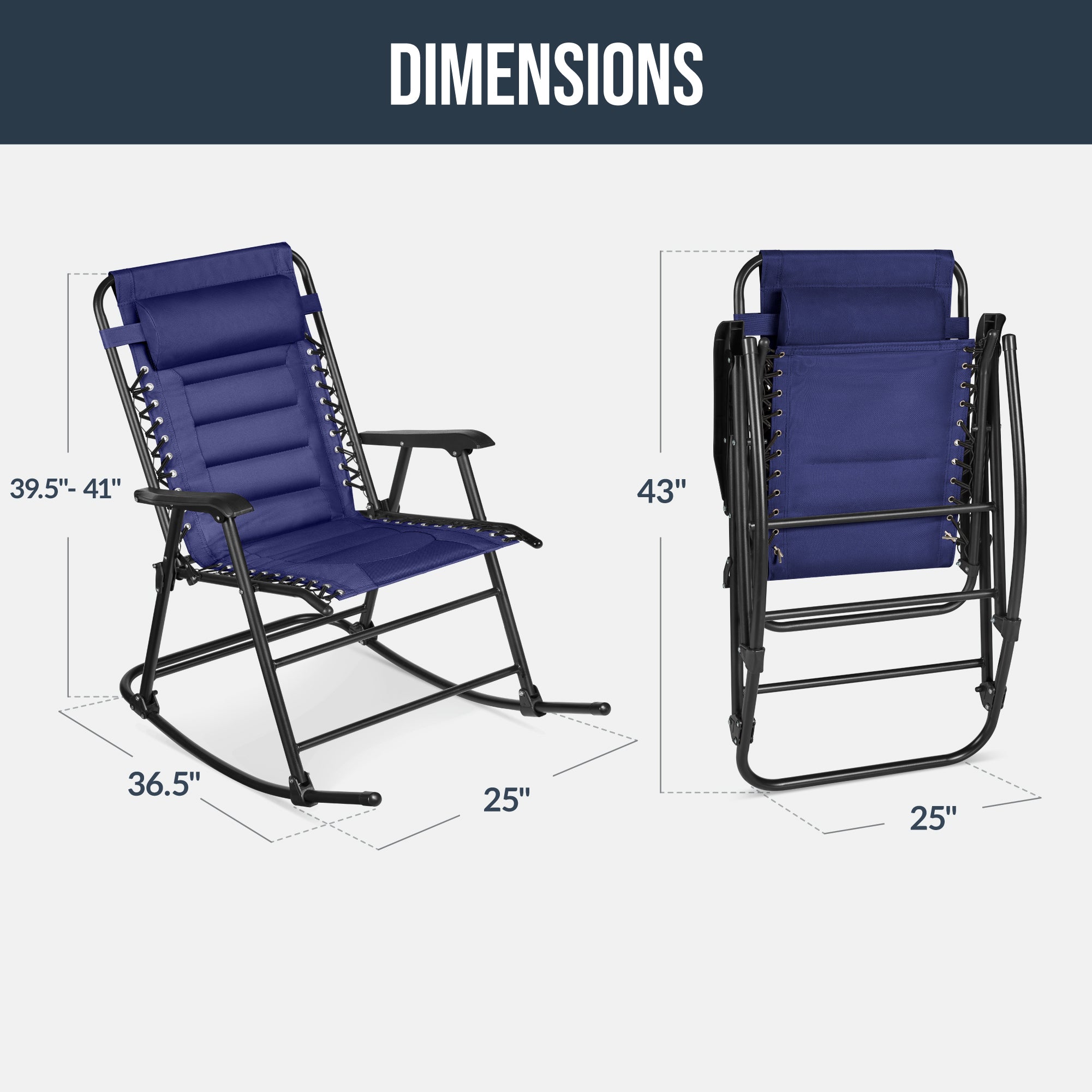 Padded Folding Zero Gravity Rocking Chair with Headrest, Outdoor Camp Chair