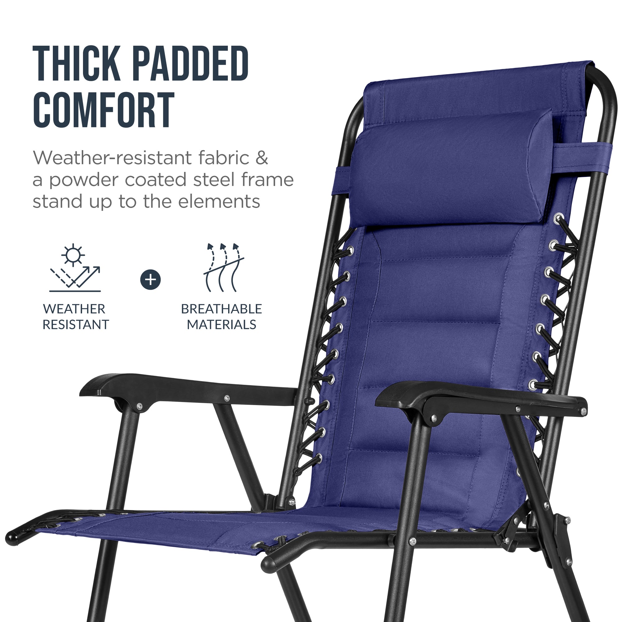 Padded Folding Zero Gravity Rocking Chair with Headrest, Outdoor Camp Chair