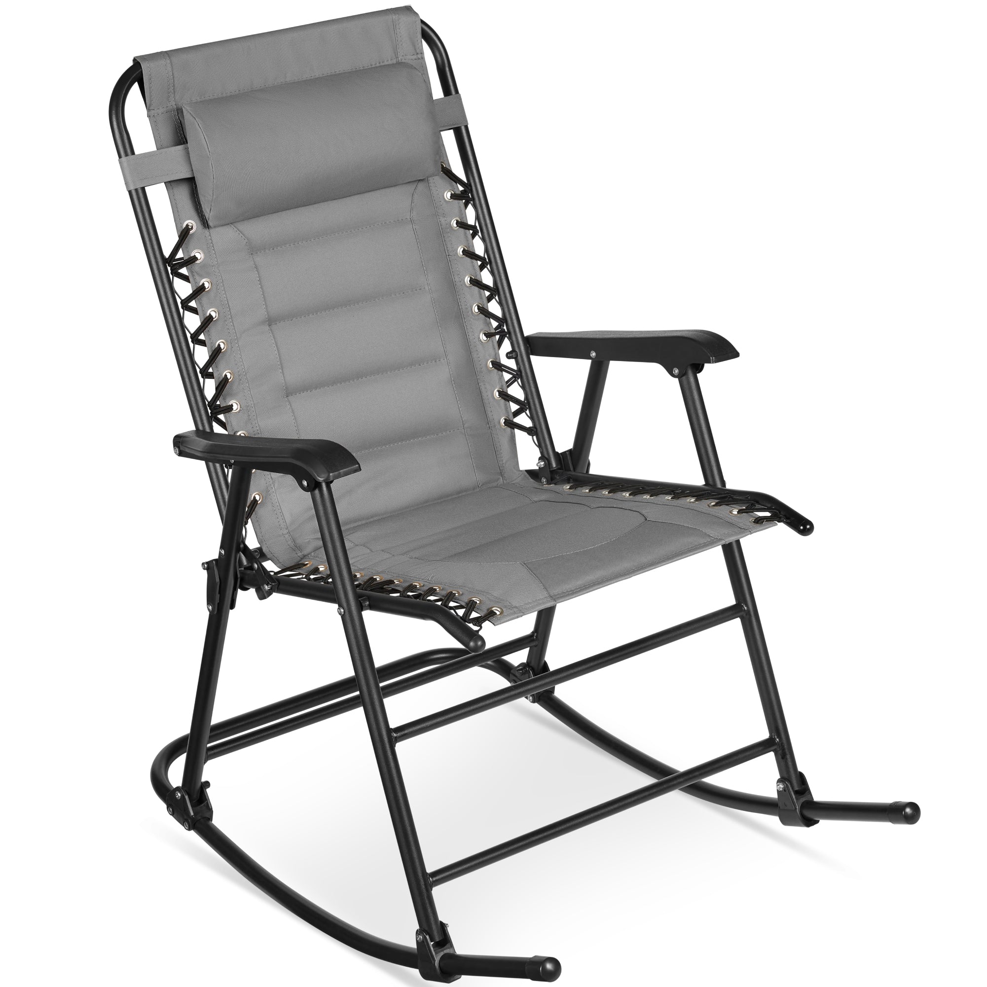 Padded Folding Zero Gravity Rocking Chair with Headrest, Outdoor Camp Chair