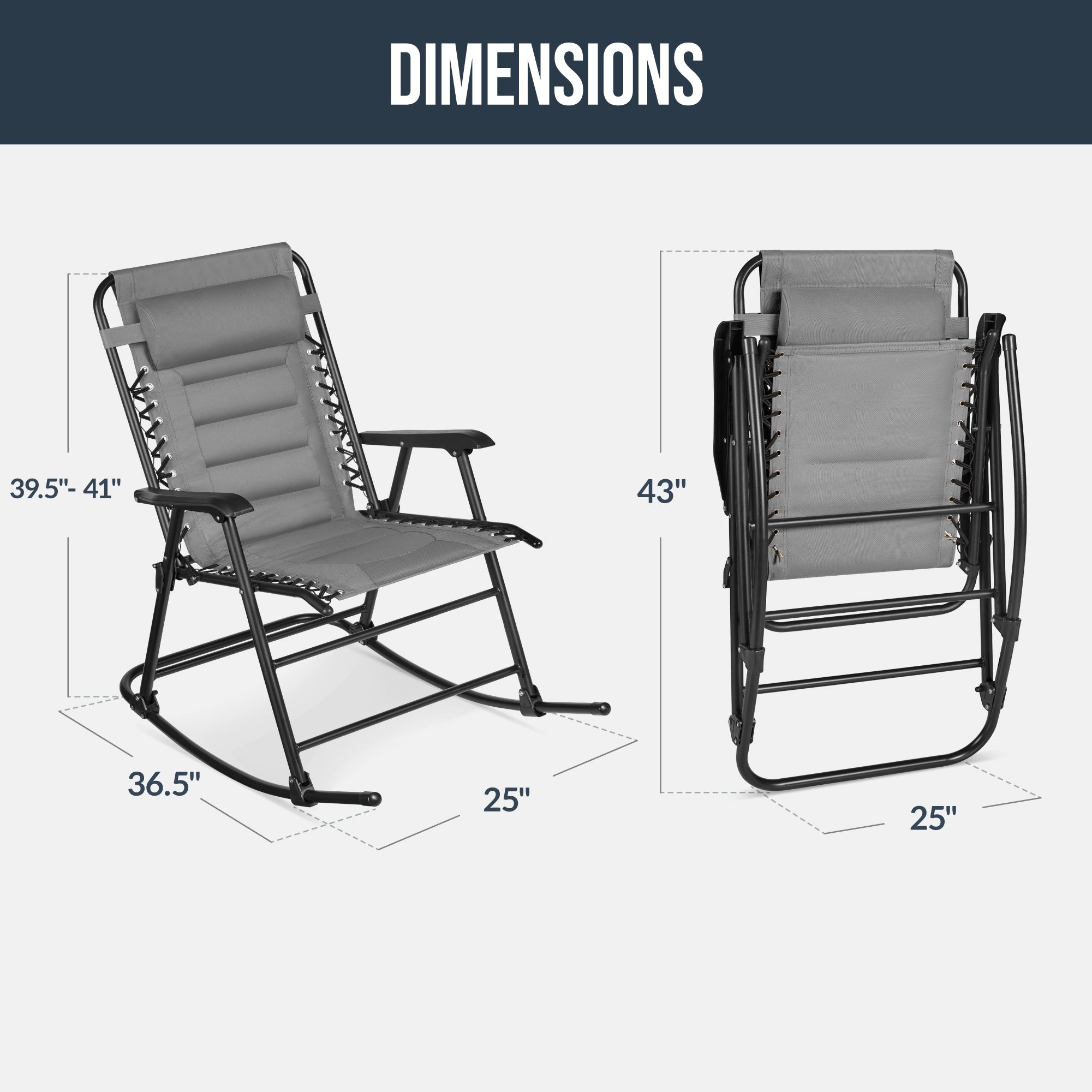 Padded Folding Zero Gravity Rocking Chair with Headrest, Outdoor Camp Chair