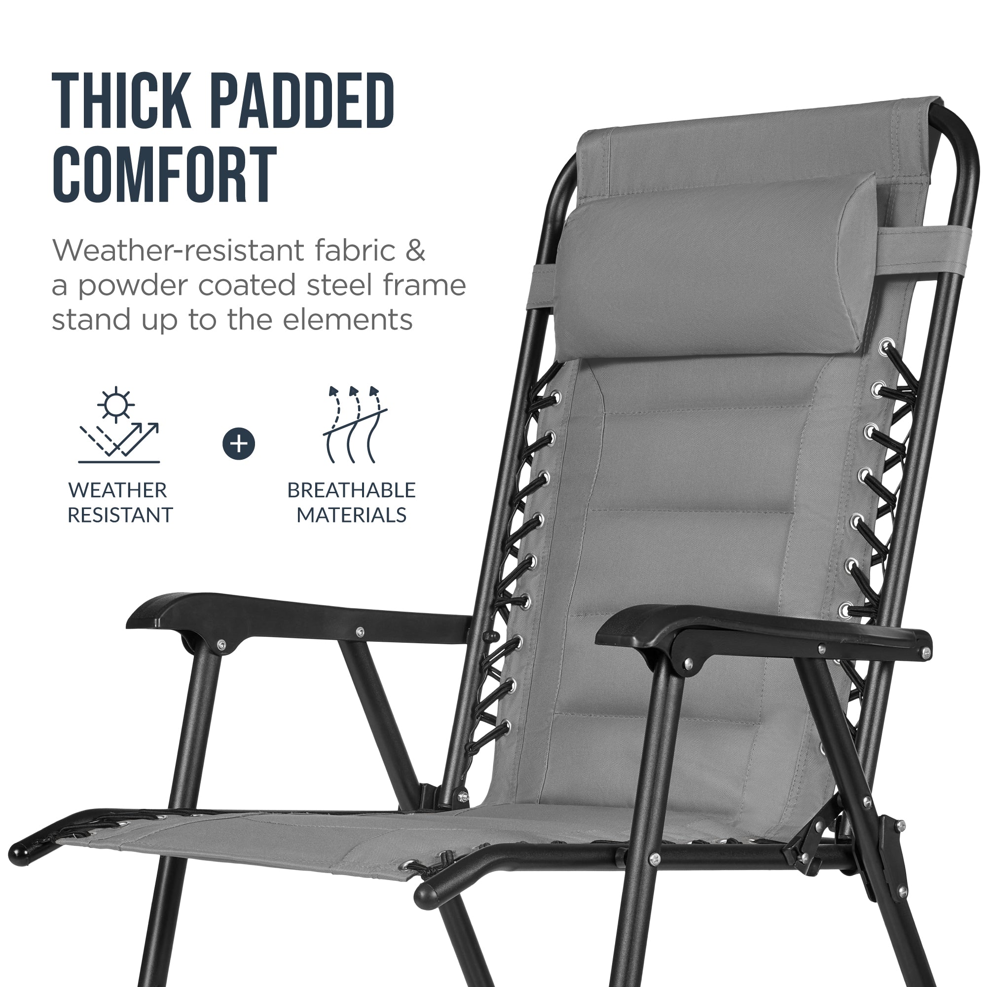 Padded Folding Zero Gravity Rocking Chair with Headrest, Outdoor Camp Chair
