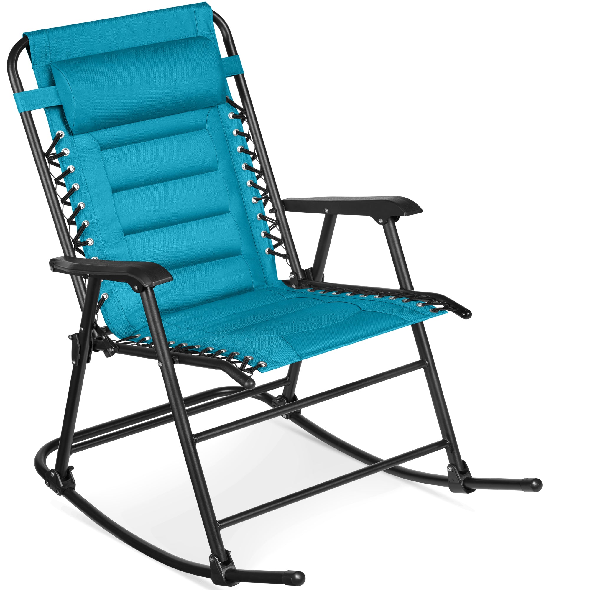 Padded Folding Zero Gravity Rocking Chair with Headrest, Outdoor Camp Chair