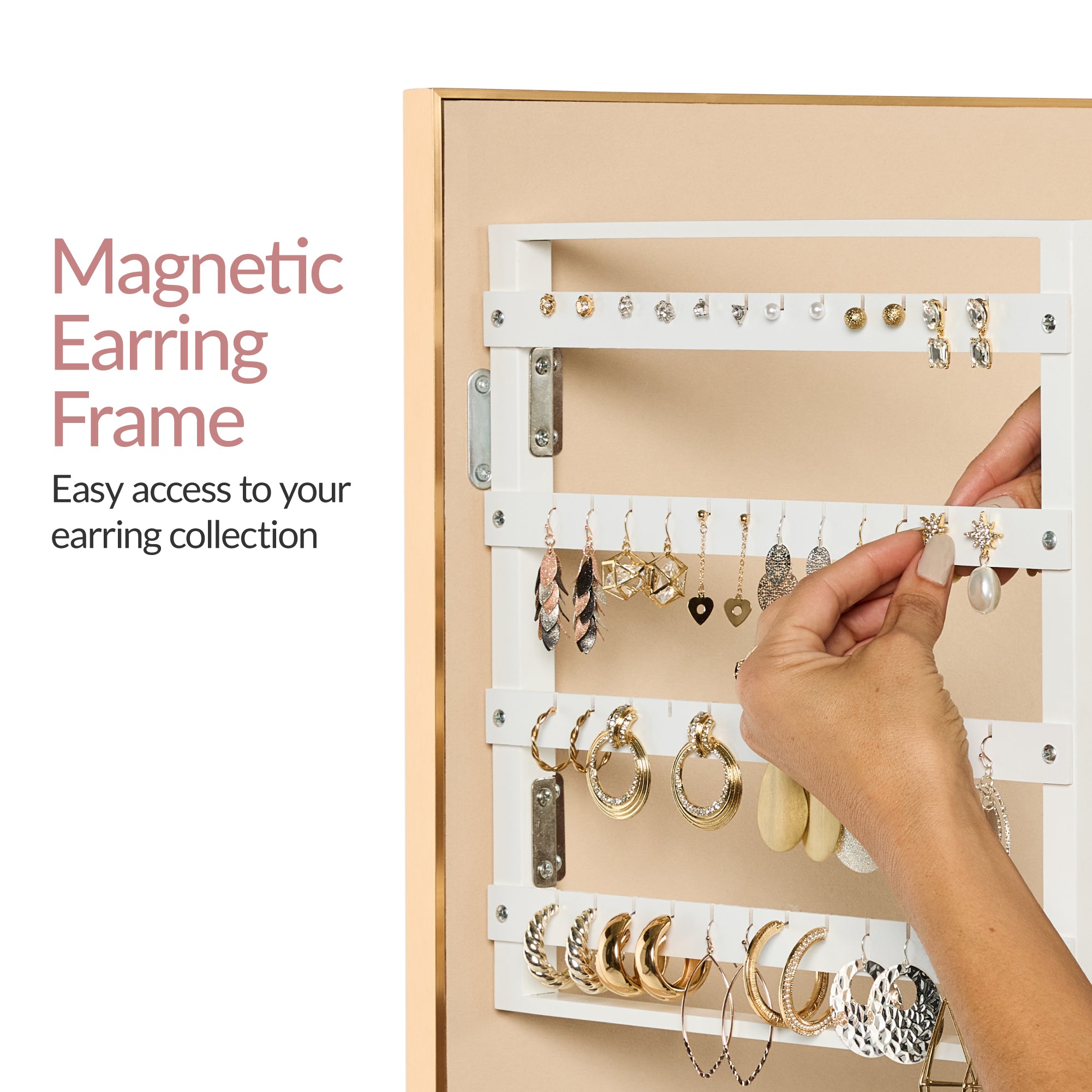 360 Rotating Jewelry Amoire Storage w/ Gold Metal Frame