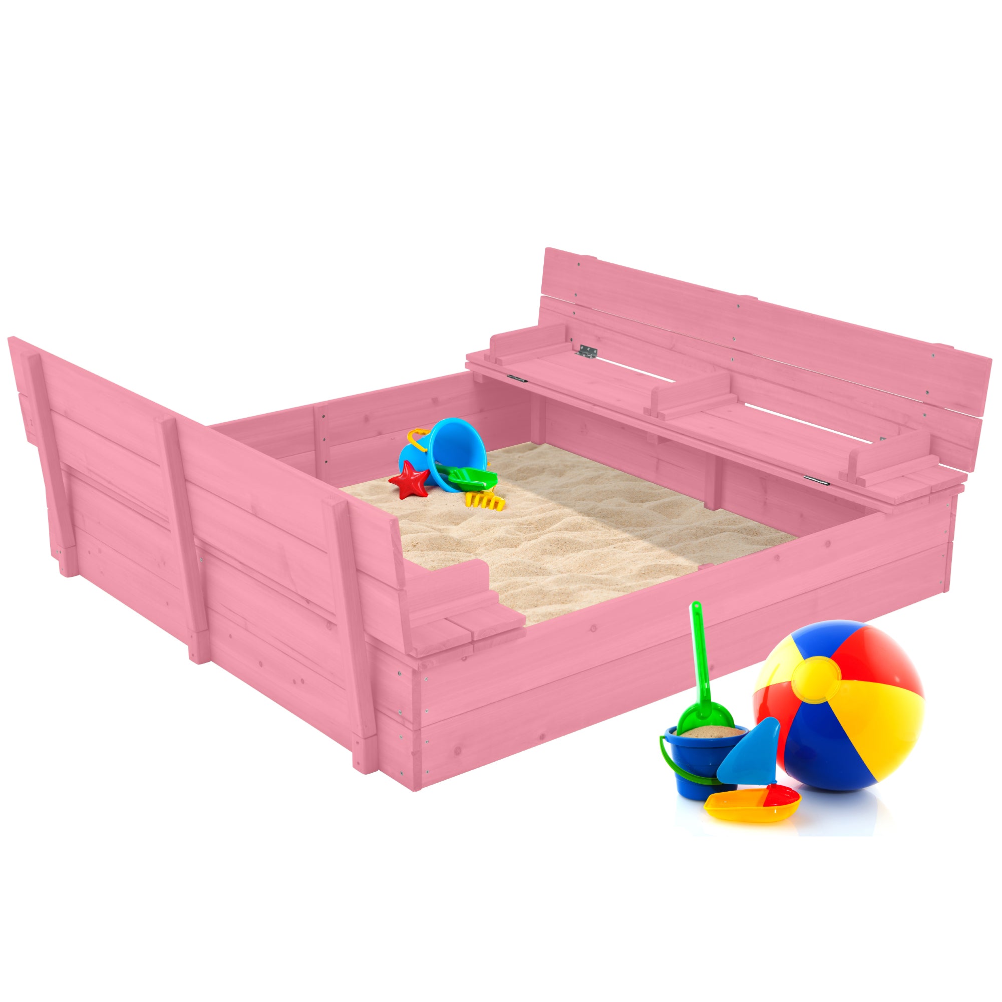 Kids Cedar Sandbox w/ Sand Screen, 2 Benches - 47x47in – Best