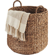 Round Storage Basket w/ Handles, Handwoven Water Hyacinth Tote