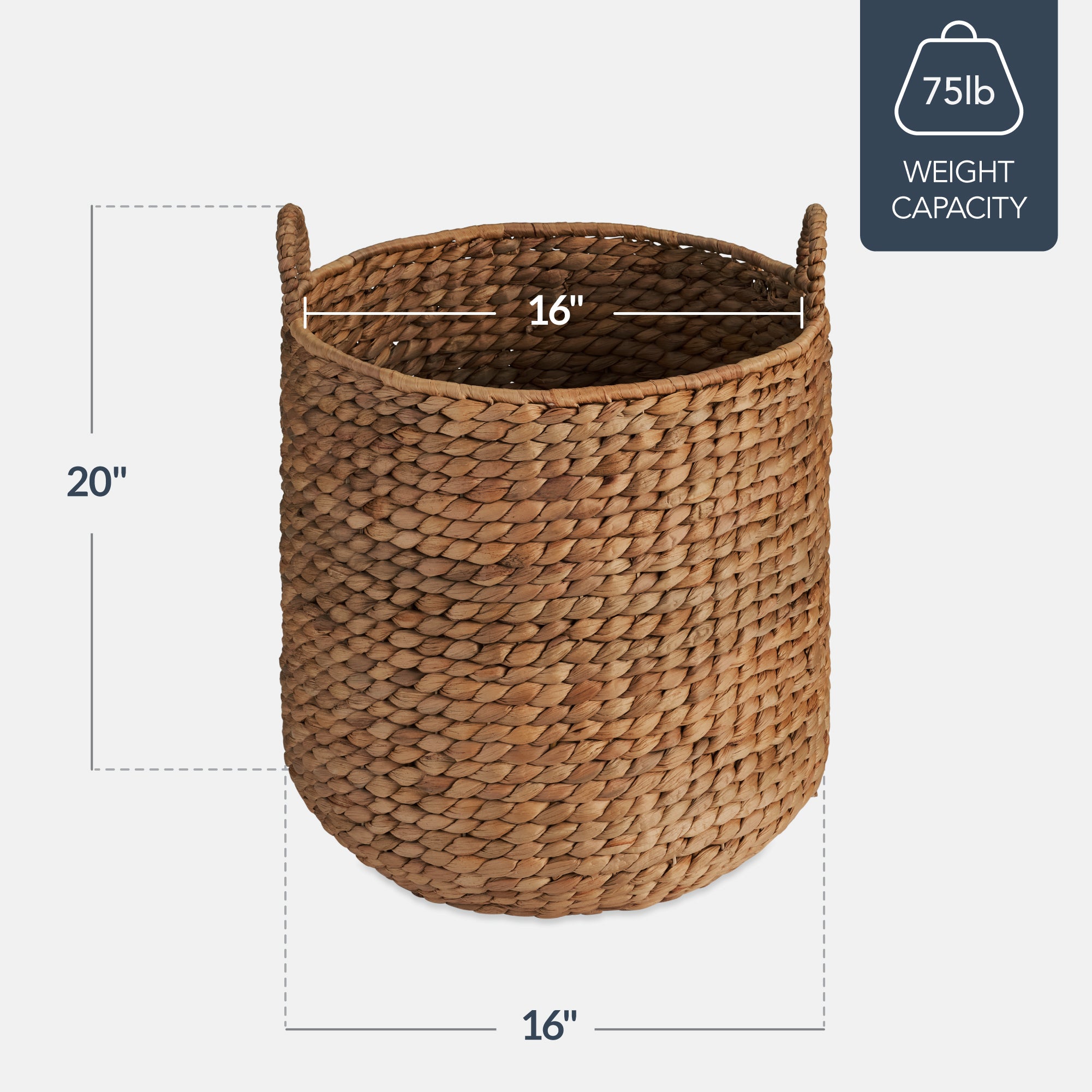 Round Storage Basket w/ Handles, Handwoven Water Hyacinth Tote
