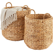 2-Piece Round Nesting Baskets W/Handles, Hyacinth Plant Holder & Storage Bin