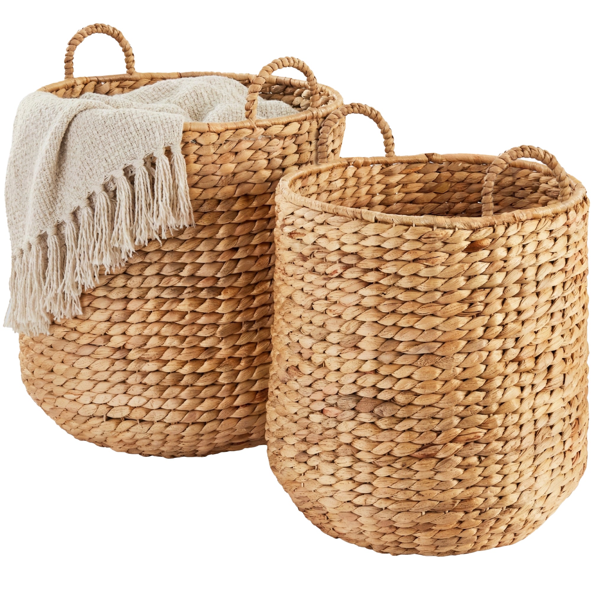 2-Piece Round Nesting Baskets W/Handles, Hyacinth Plant Holder & Storage Bin