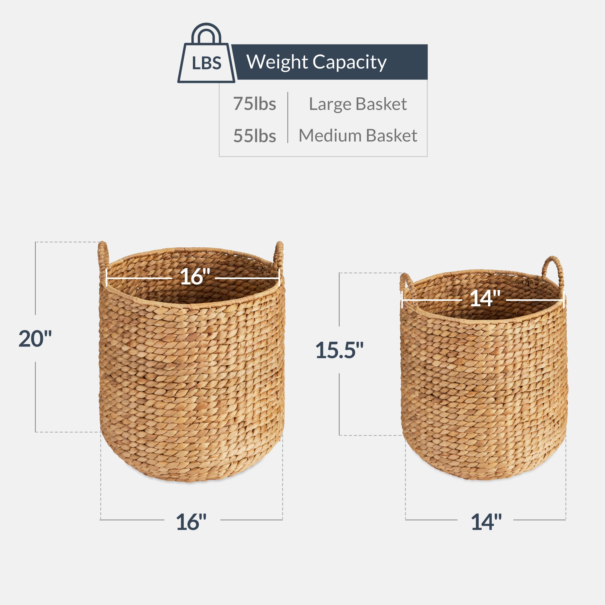 2-Piece Round Nesting Baskets W/Handles, Hyacinth Plant Holder & Storage Bin
