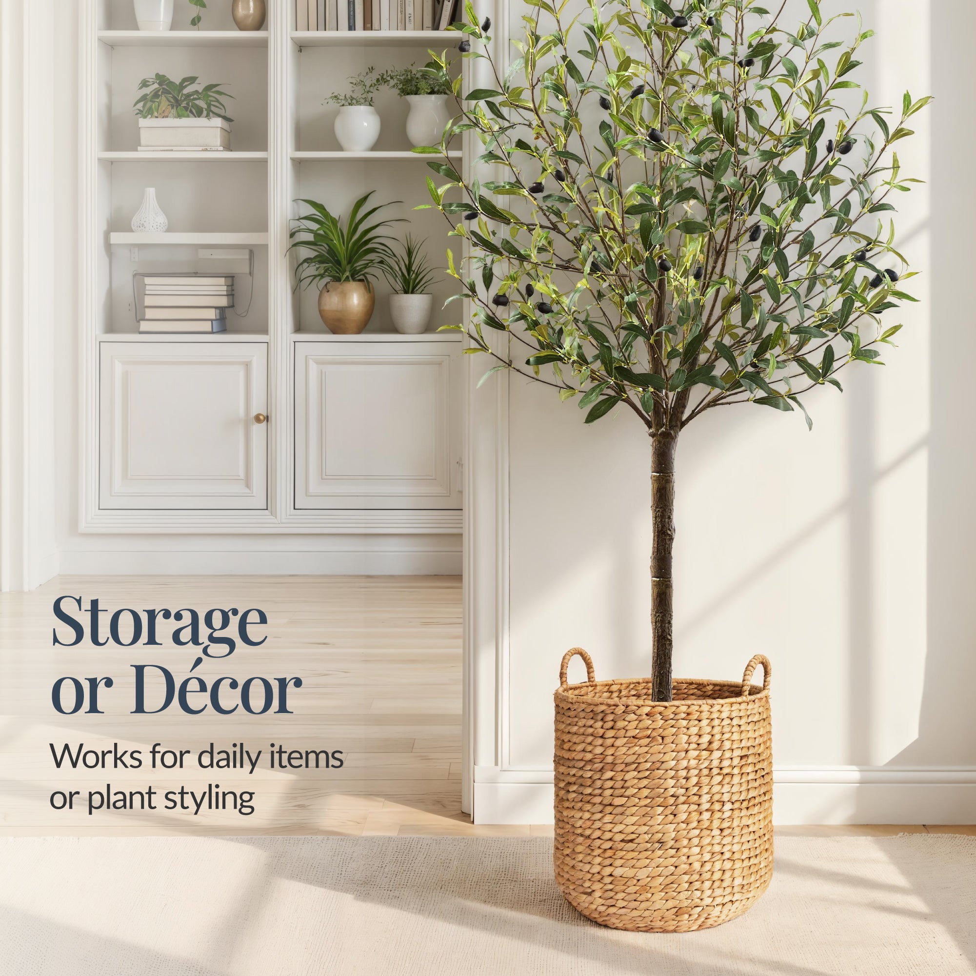 2-Piece Round Nesting Baskets W/Handles, Hyacinth Plant Holder & Storage Bin