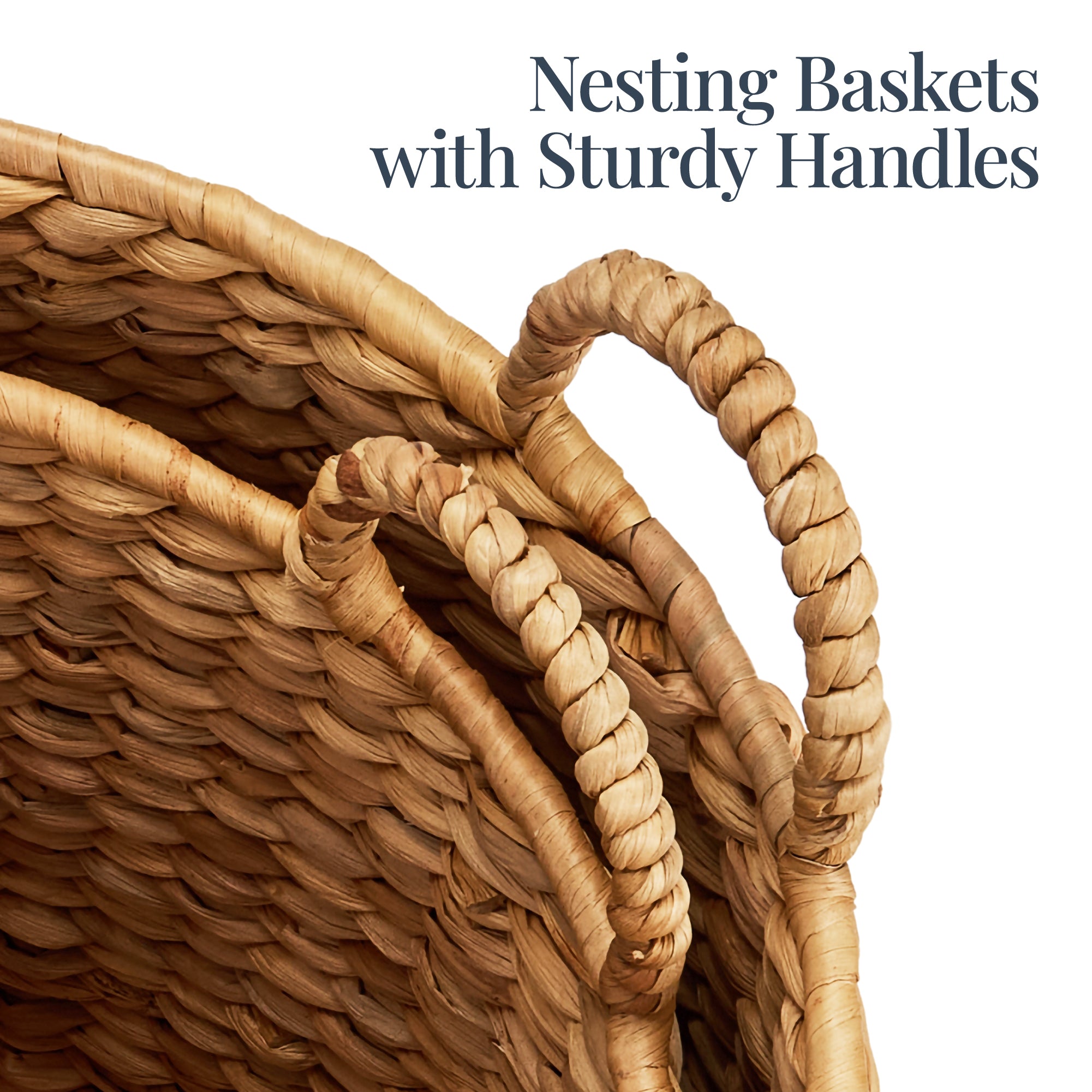 2-Piece Round Nesting Baskets W/Handles, Hyacinth Plant Holder & Storage Bin