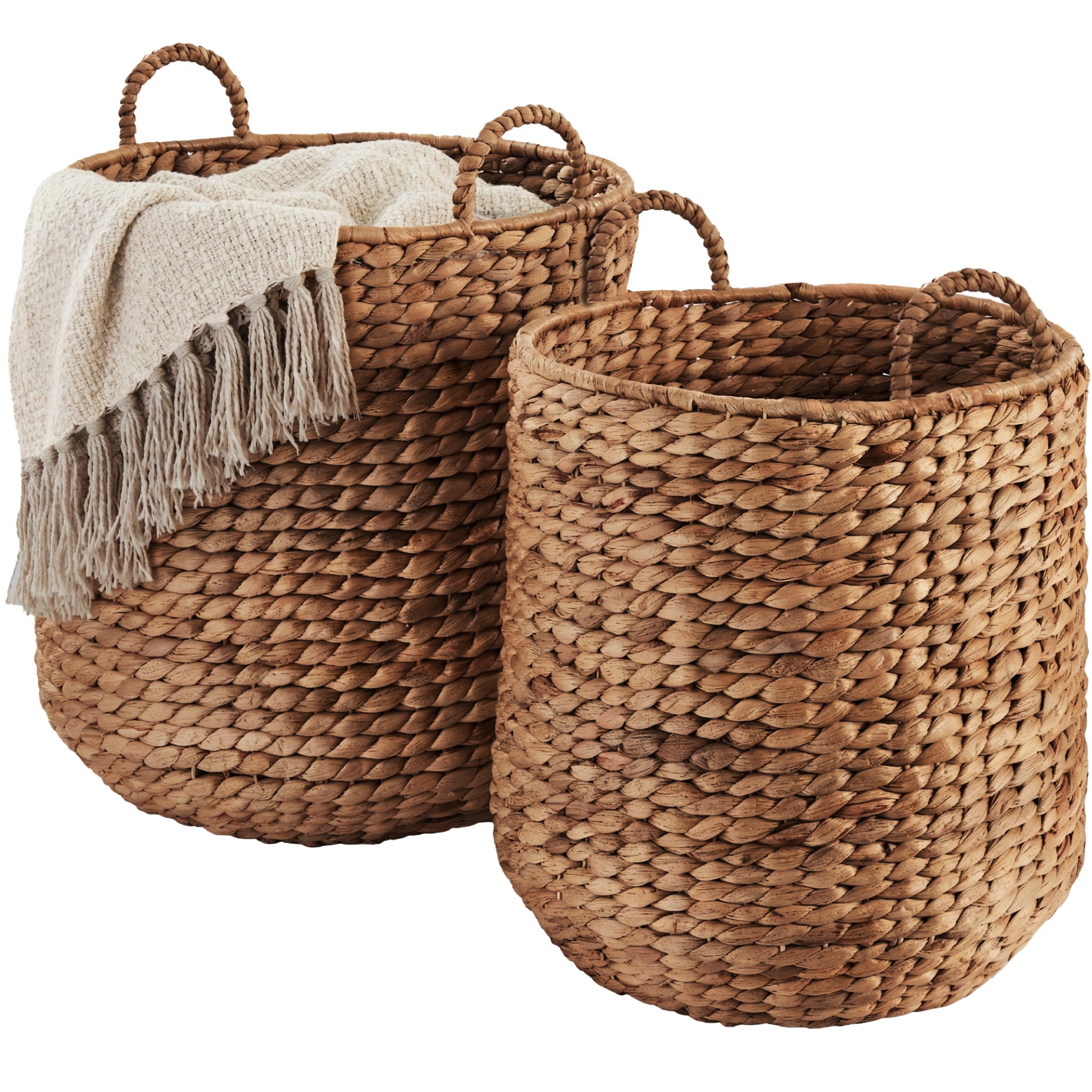 2-Piece Round Nesting Baskets W/Handles, Hyacinth Plant Holder & Storage Bin