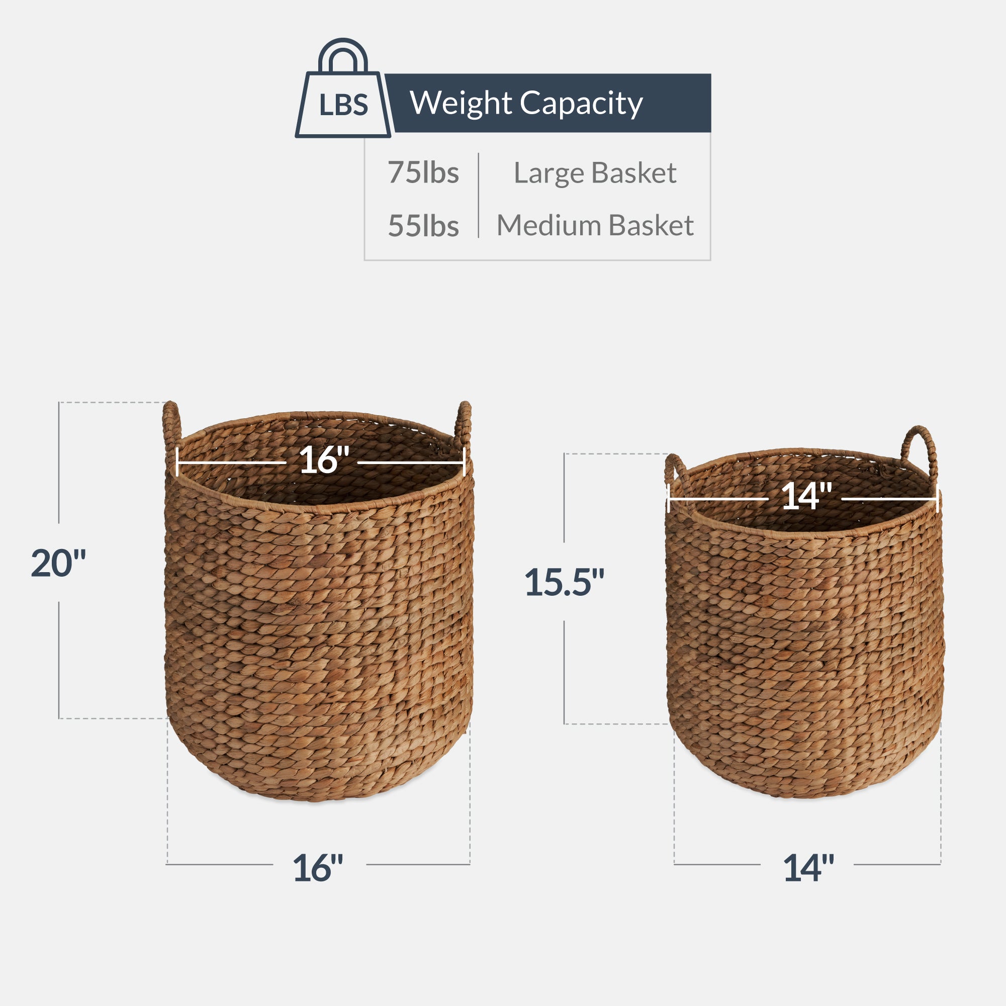 2-Piece Round Nesting Baskets W/Handles, Hyacinth Plant Holder & Storage Bin